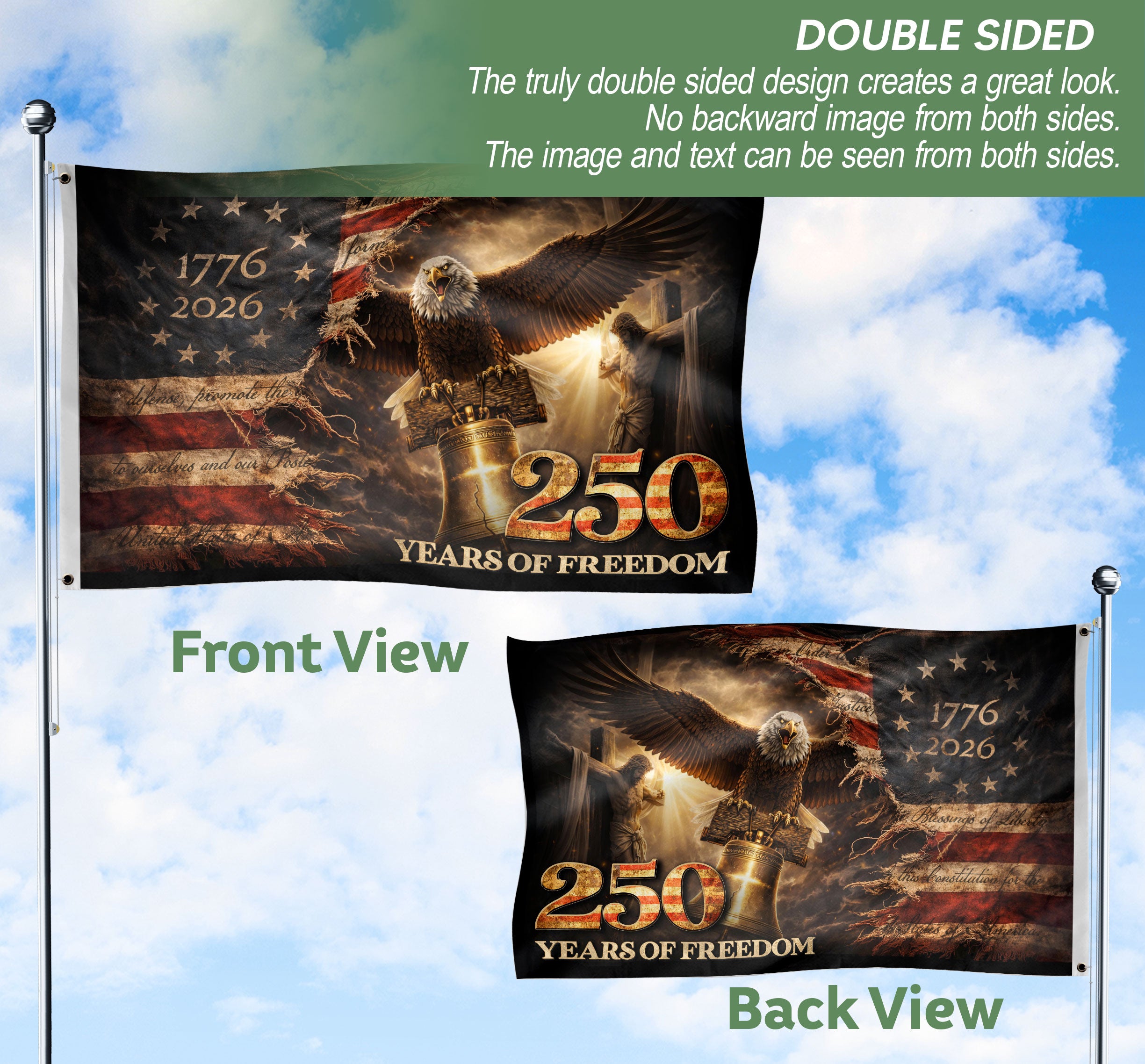 Eagle Liberty Bell Christian Decor House Flag 250 Years of Freedom 1776-2026 Patriotic Flag