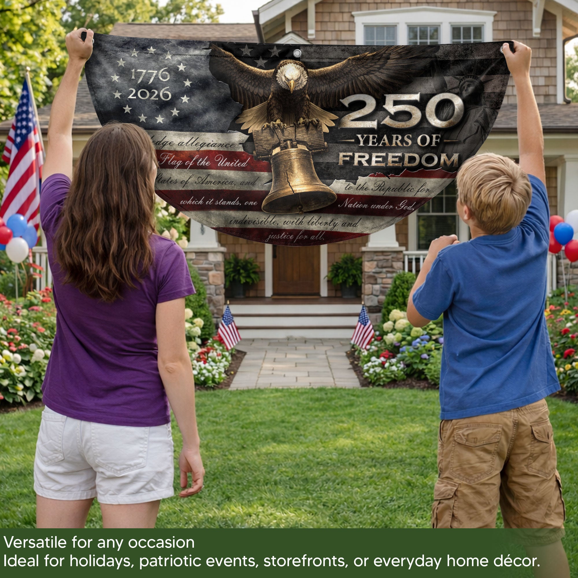 250 Years of Freedom Fence Flag 1776-2026 Liberty Bell Eagle Patriotic Banner Decor