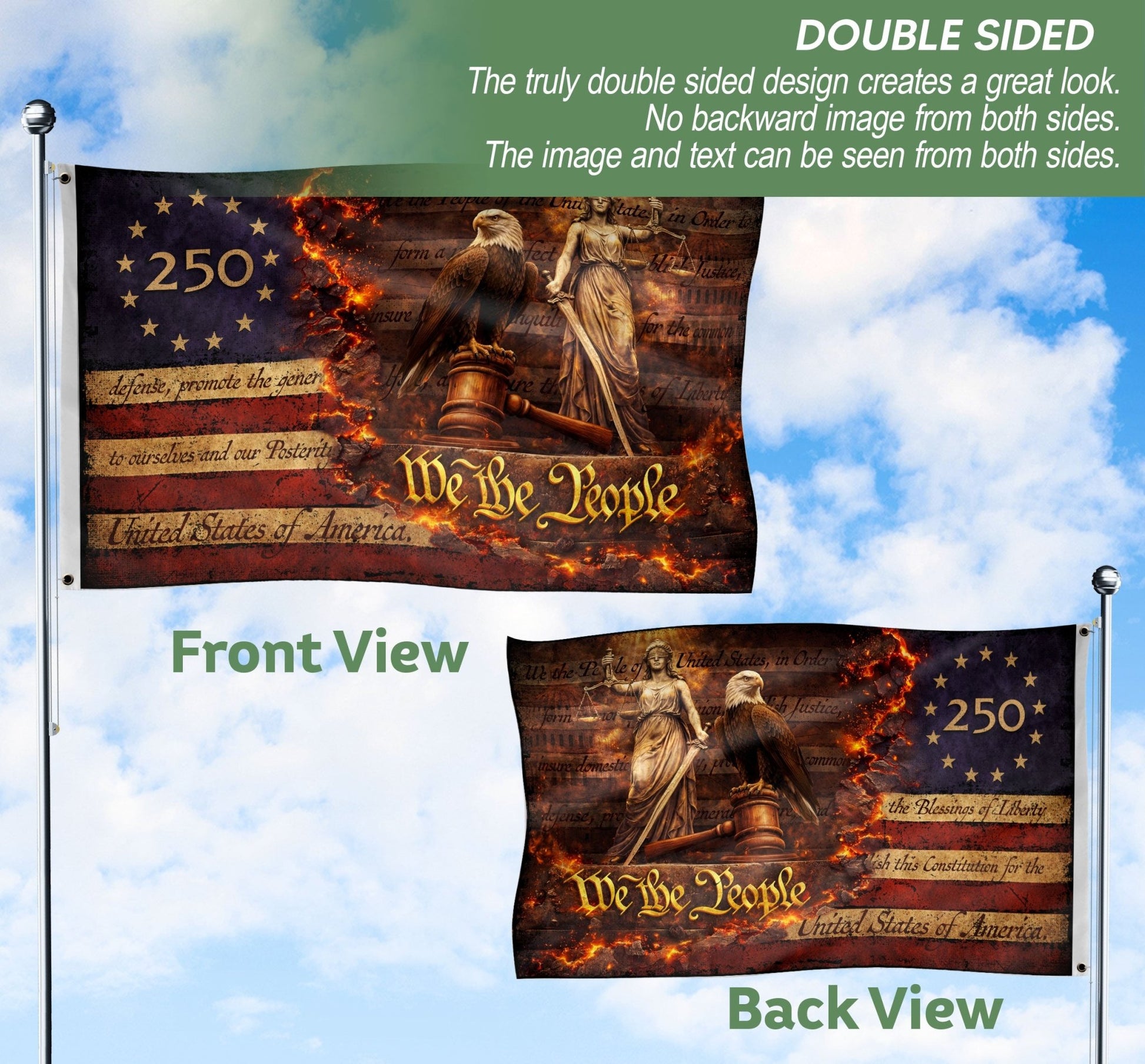 Patriotic Eagle Justice House Flag 1776-2026 We The People 250 Years of Blessings Decor - Rust Field Wear
