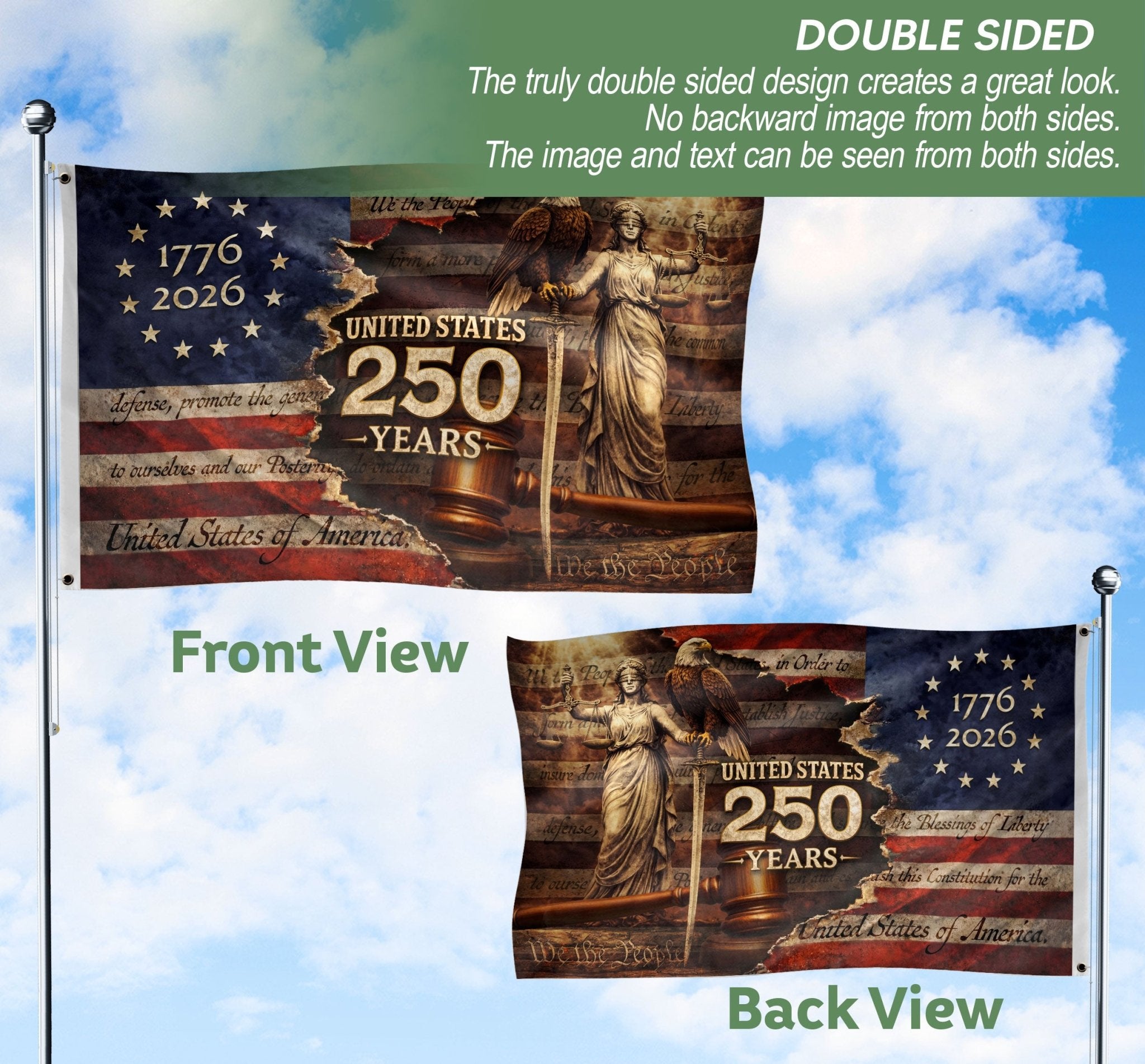 Lady Justice Eagle Betsy Ross Patriotic American Outdoor Banner Flag 3x5ft - Rust Field Wear