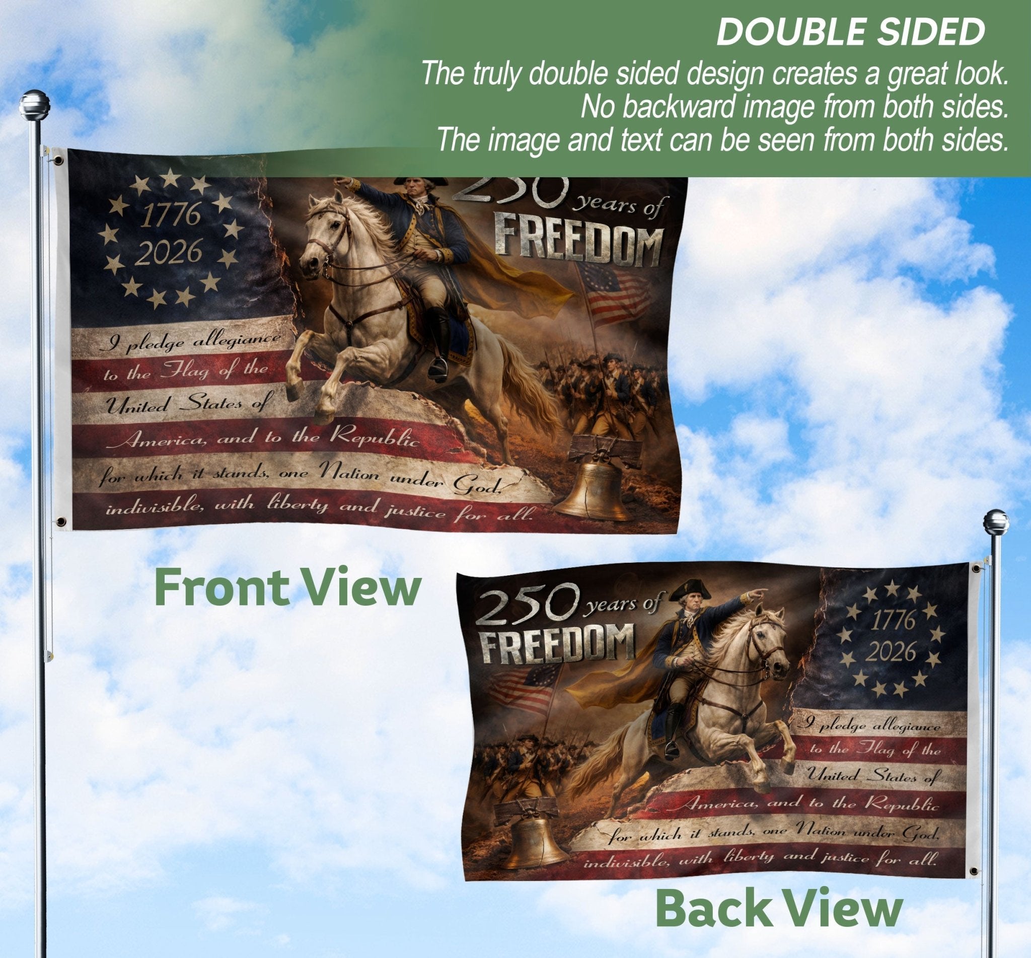 George Washington 250 Years of Freedom House Flag 1776-2026 Patriotic Eagle Decor - Rust Field Wear