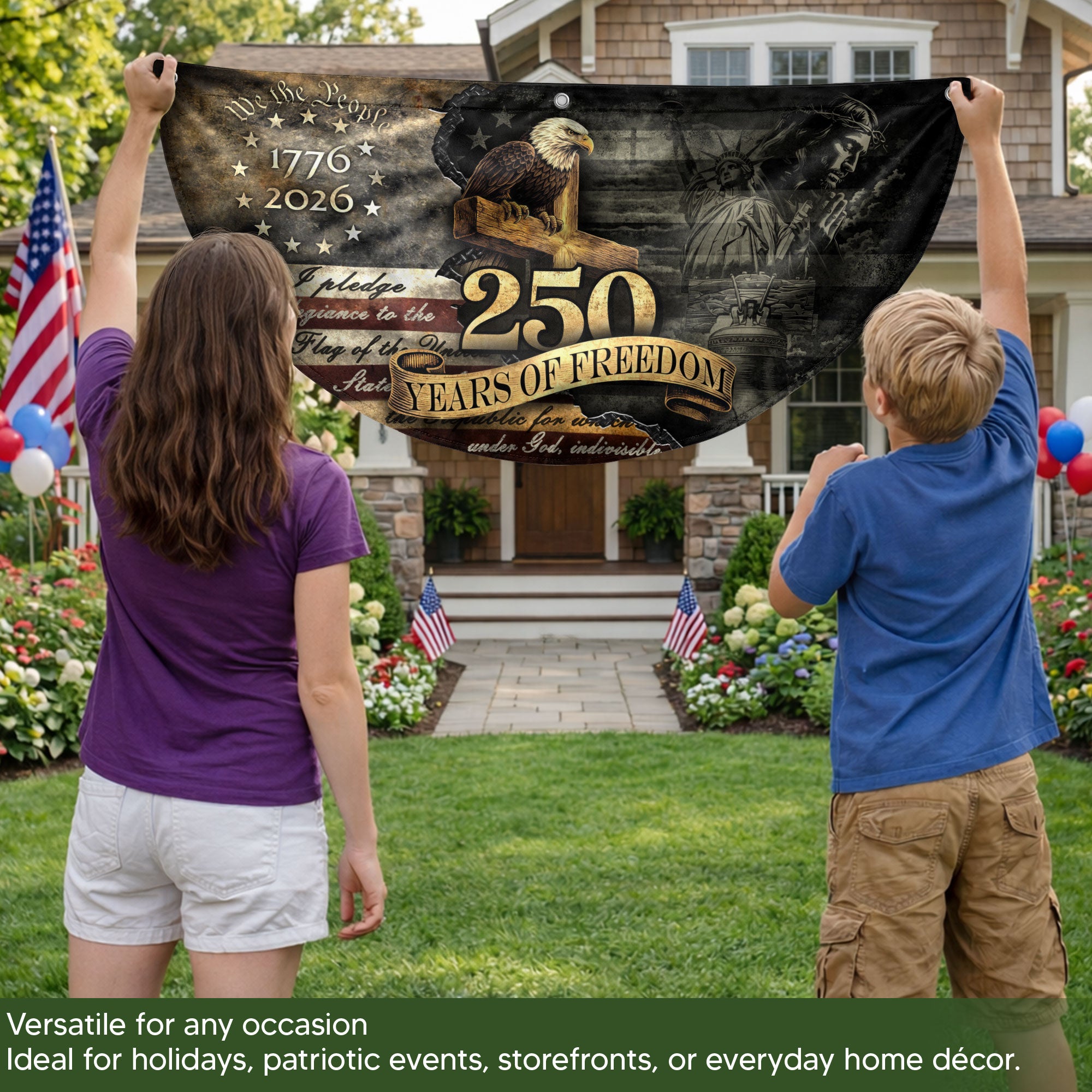 Fence Flag 250th Anniversary USA Flag 1776-2026 Eagle Patriotic 250 Year American Anniversary Flag Decor
