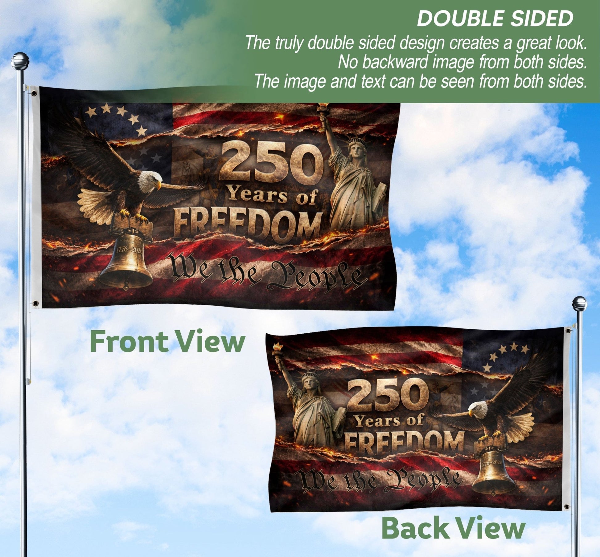 250 Years of Freedom House Flag 1776-2026 We The People Patriotic Shield Decor - Rust Field Wear