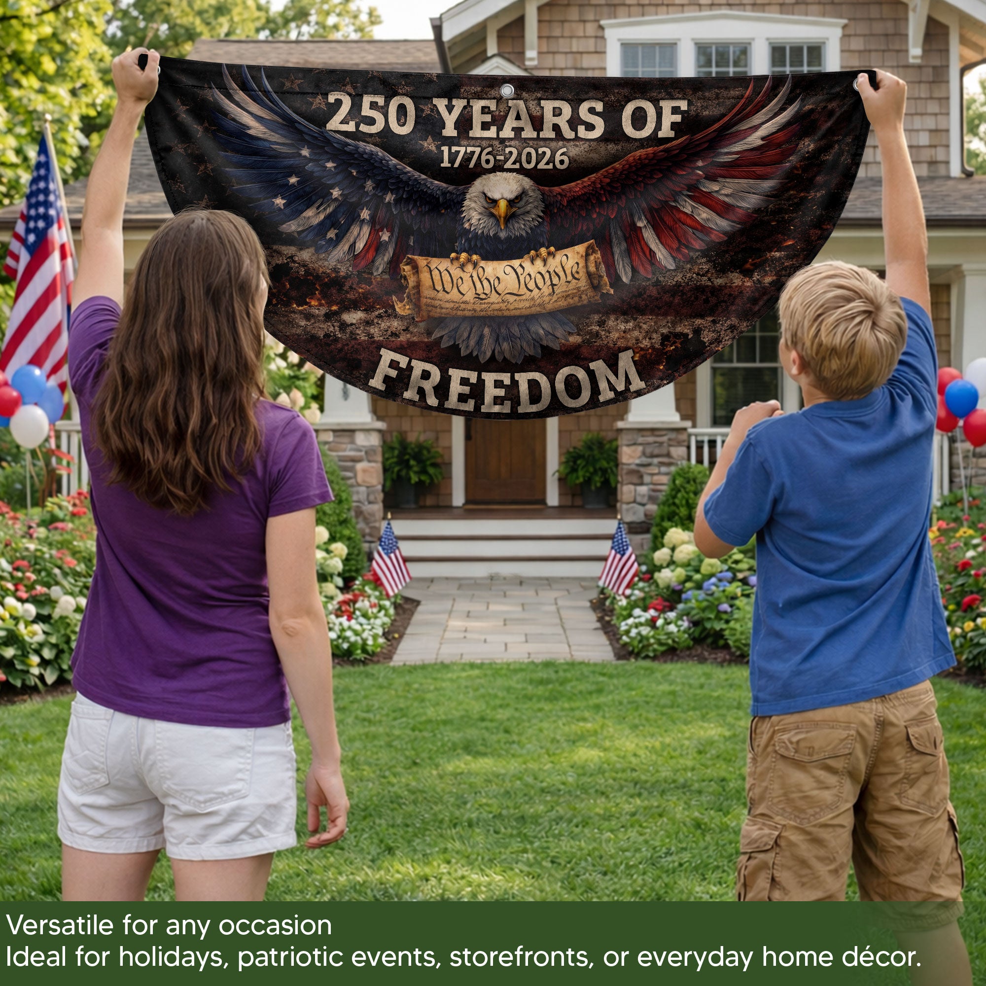Fence Flag USA 250th Anniversary 1776–2026, American Eagle Patriotic 250 Year Flag, Outdoor Banner Decor
