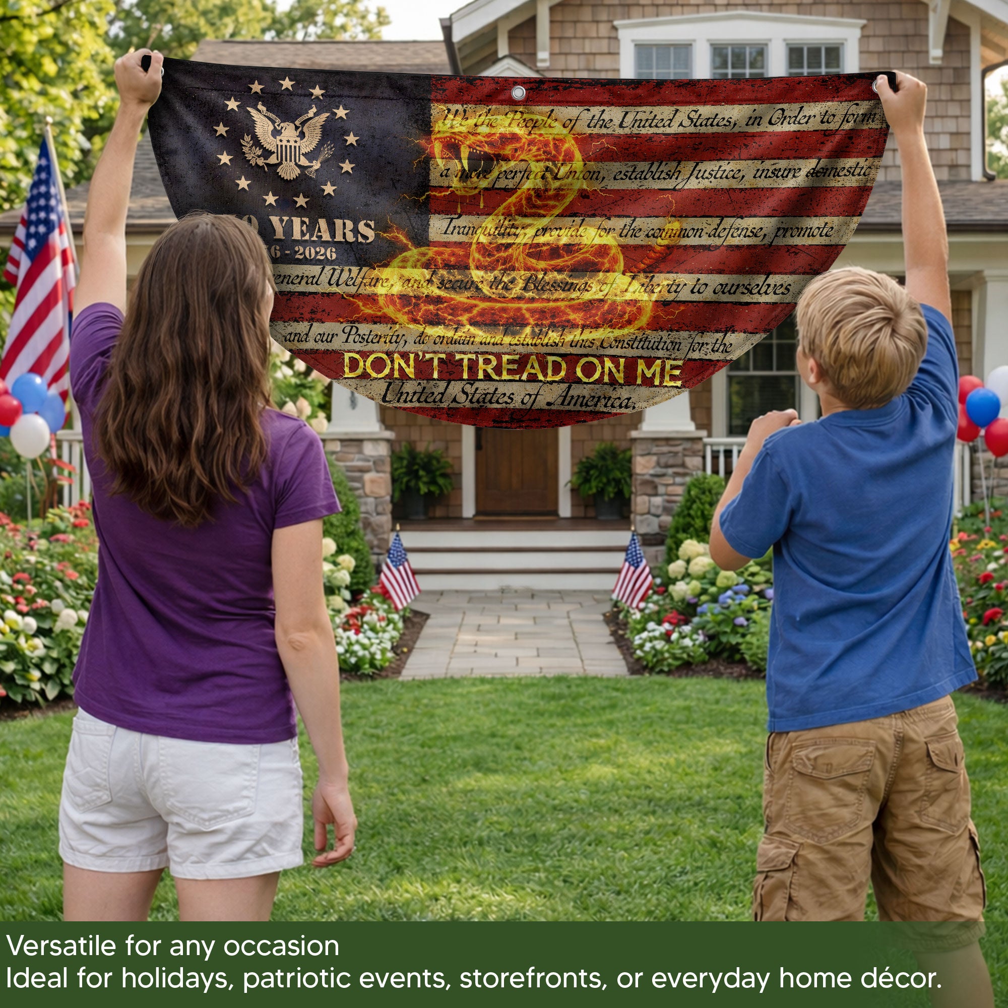 Fence Flag USA 250th Anniversary 1776–2026, Patriotic 250 Year American Flag Banner Decor