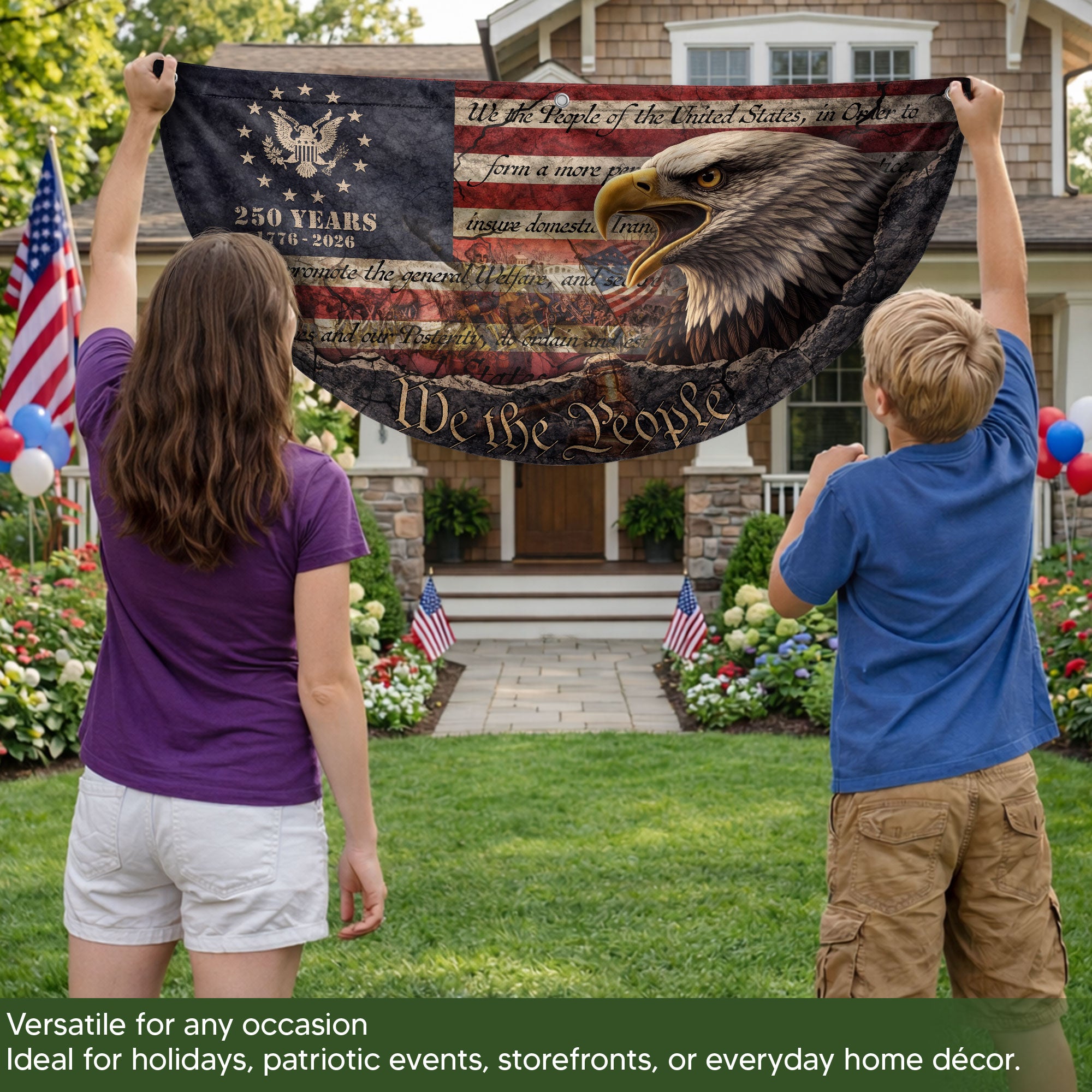 Fence Flag 250th Anniversary USA Flag 1776-2026 Eagle Patriotic Banner 250 Year American Anniversary Flag Decor