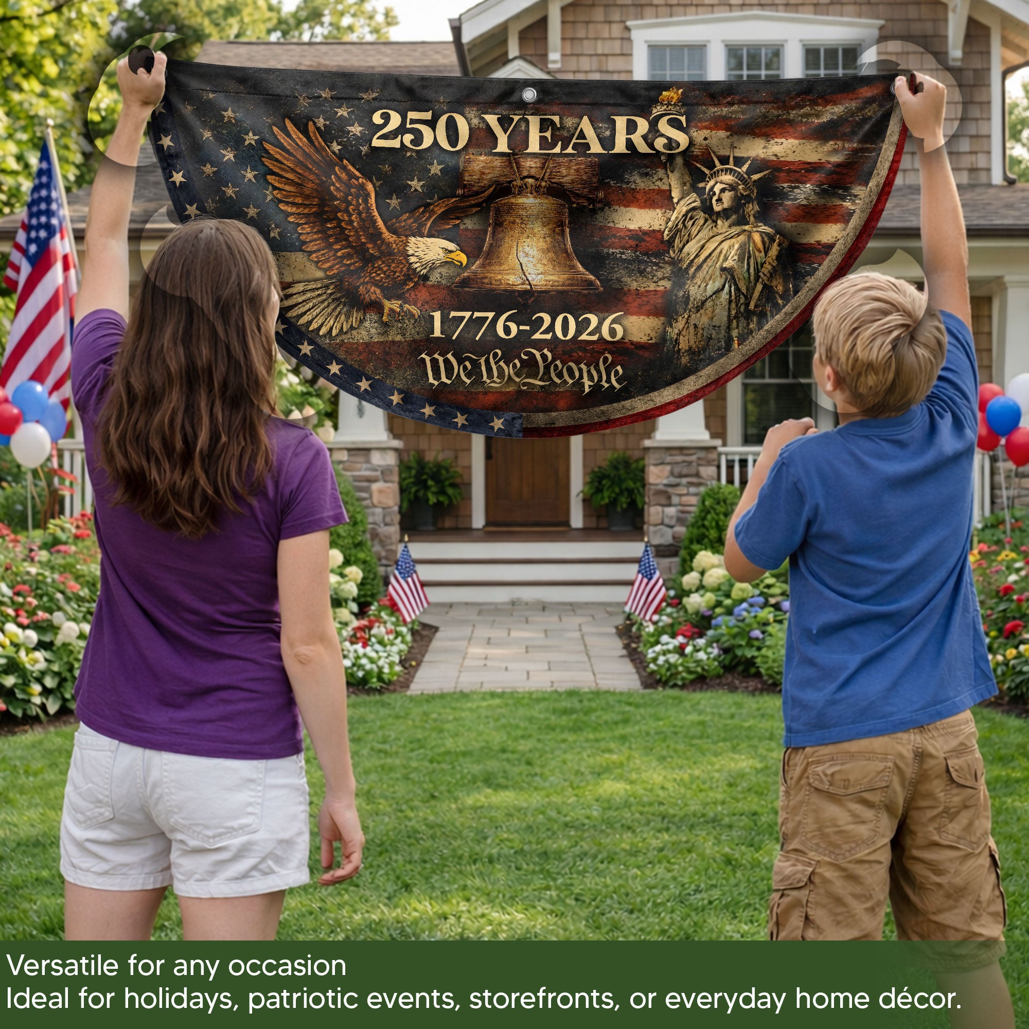 250 Years Fence Flag 1776-2026 We The People Eagle Liberty Bell Patriotic Flag Decor