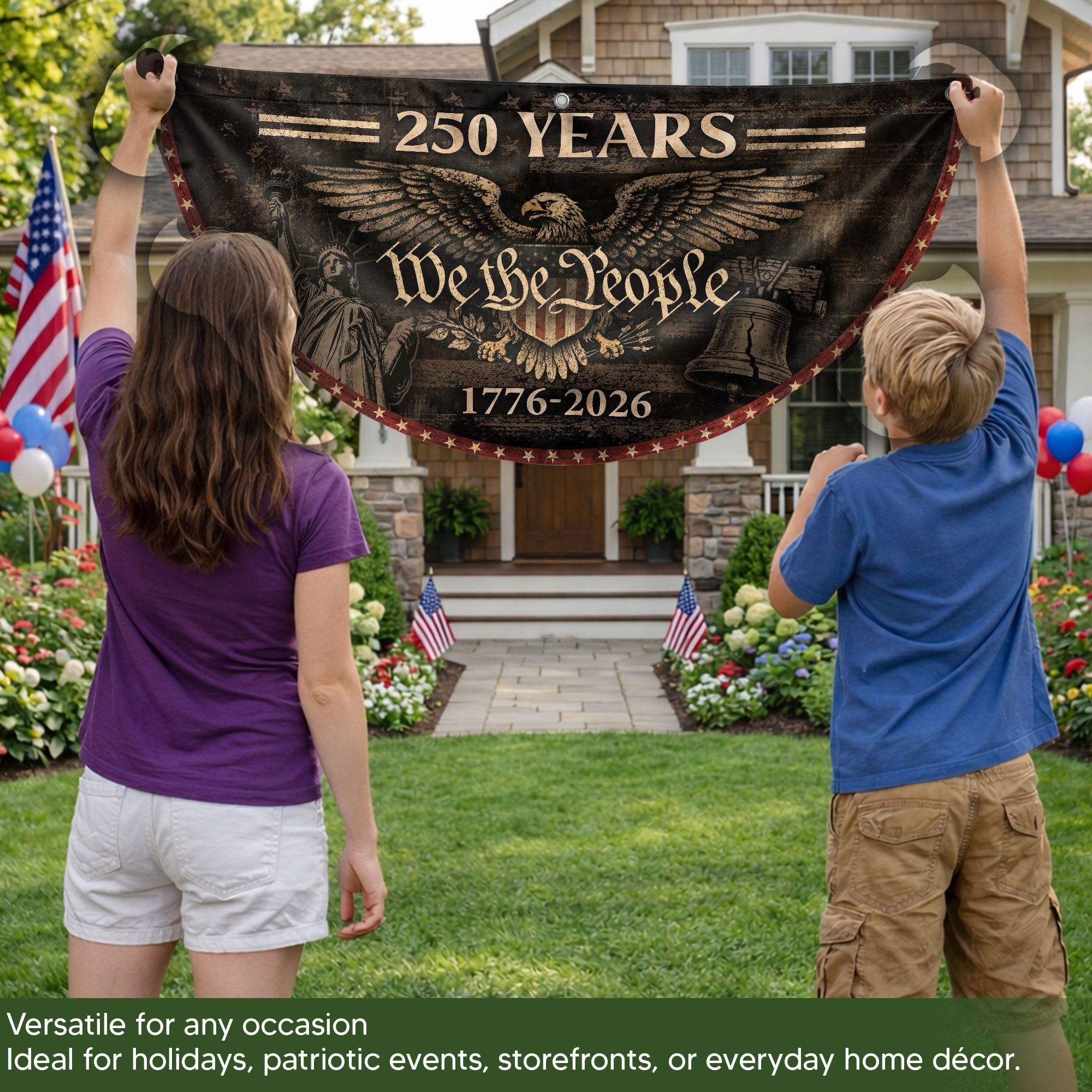 250 Years Fence Flag 1776–2026 We The People Eagle Patriotic Banner USA Decor
