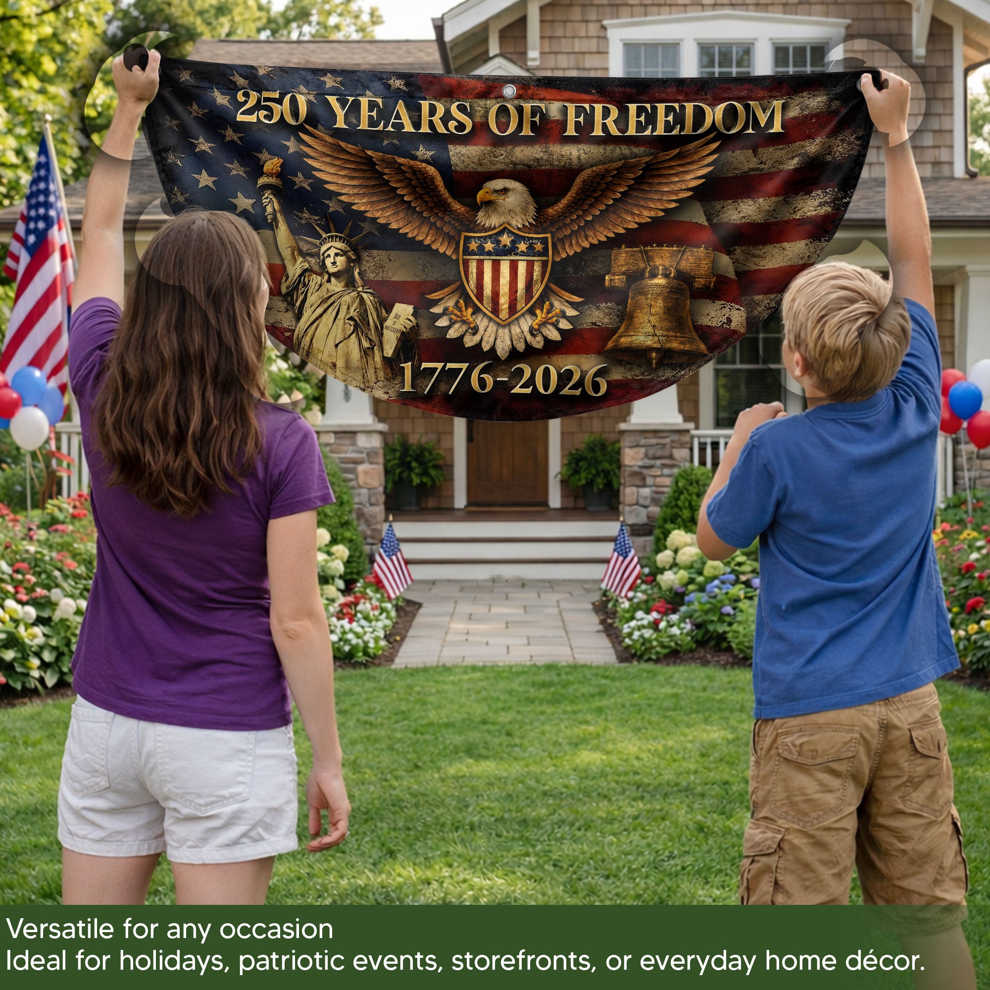 250 Years of Freedom Fence Flag 1776-2026 Patriotic Eagle Liberty Bell Flag Decor