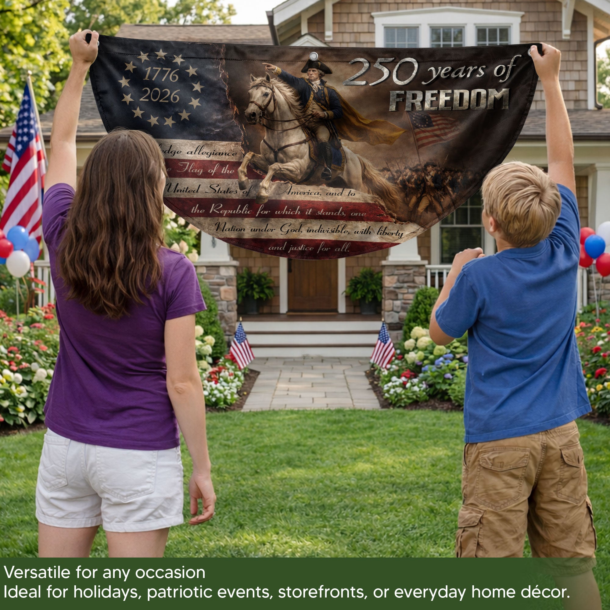 250 Years of Freedom Fence Flag George Washington Patriotic 1776-2026 Outdoor Banner