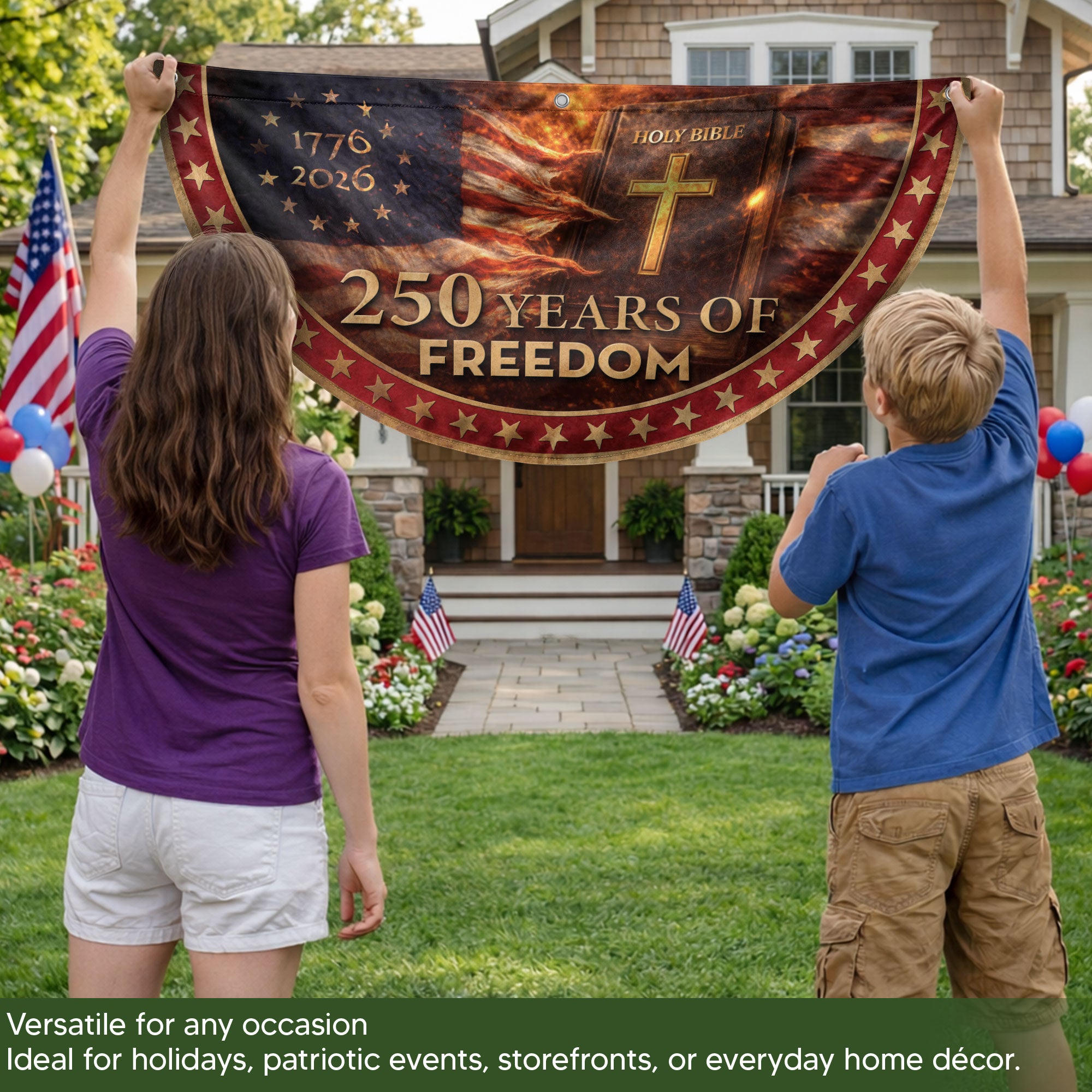 Christian Patriotic Fence Flag 1776-2026 – Holy Bible American Flag 250 Years of Freedom Double Sided Banner