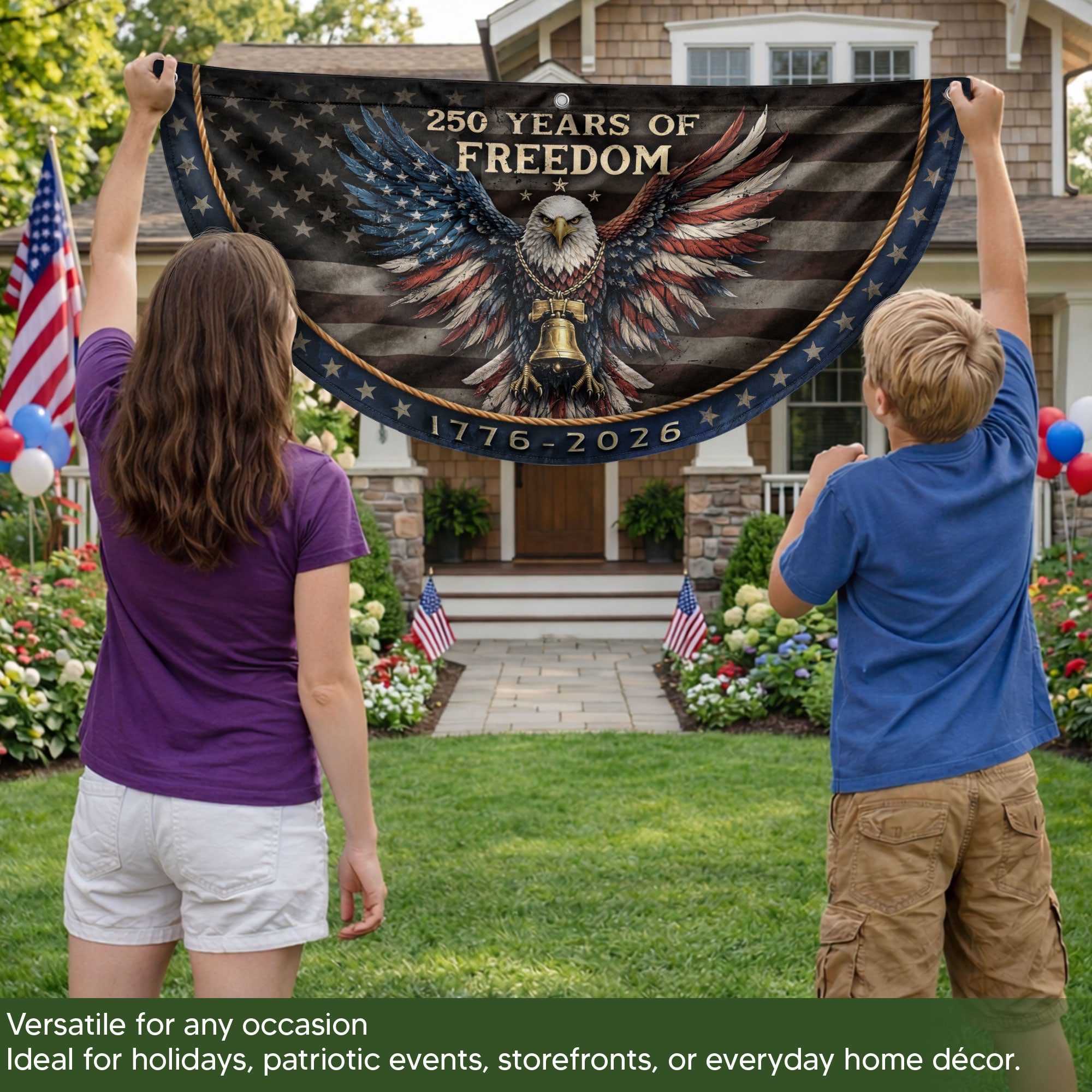250 Years of Freedom Fence Flag 1776-2026 Patriotic Eagle Liberty Bell Banner