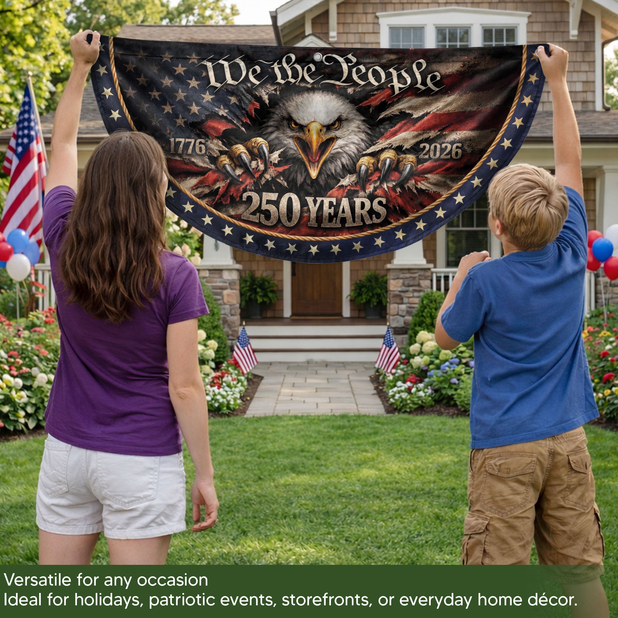 We The People Eagle Fence Flag 250 Years 1776-2026 Patriotic Double Sided Banner