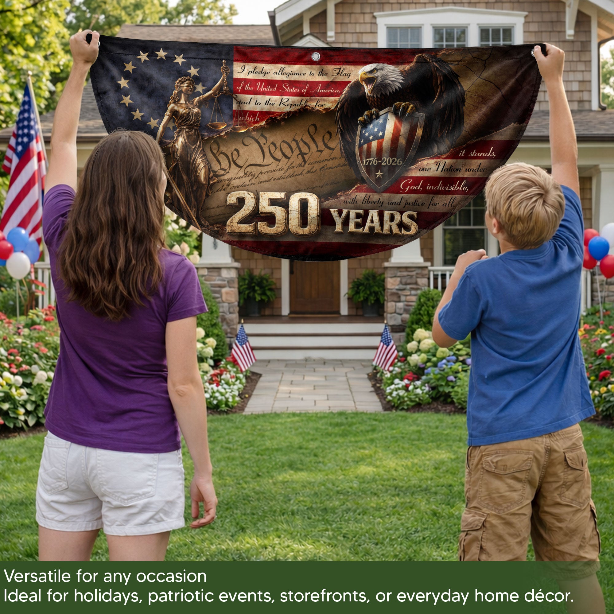 We The People Lady Justice Fence Flag 250 Years Patriotic Eagle - 1776-2026 Flag Decor