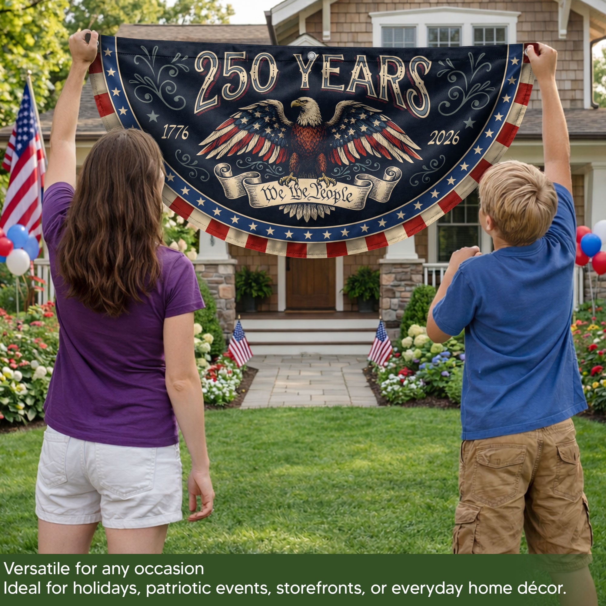 Fence Flag 250 Years of Freedom 1776-2026 Patriotic Eagle Outdoor Porch Railing Banner