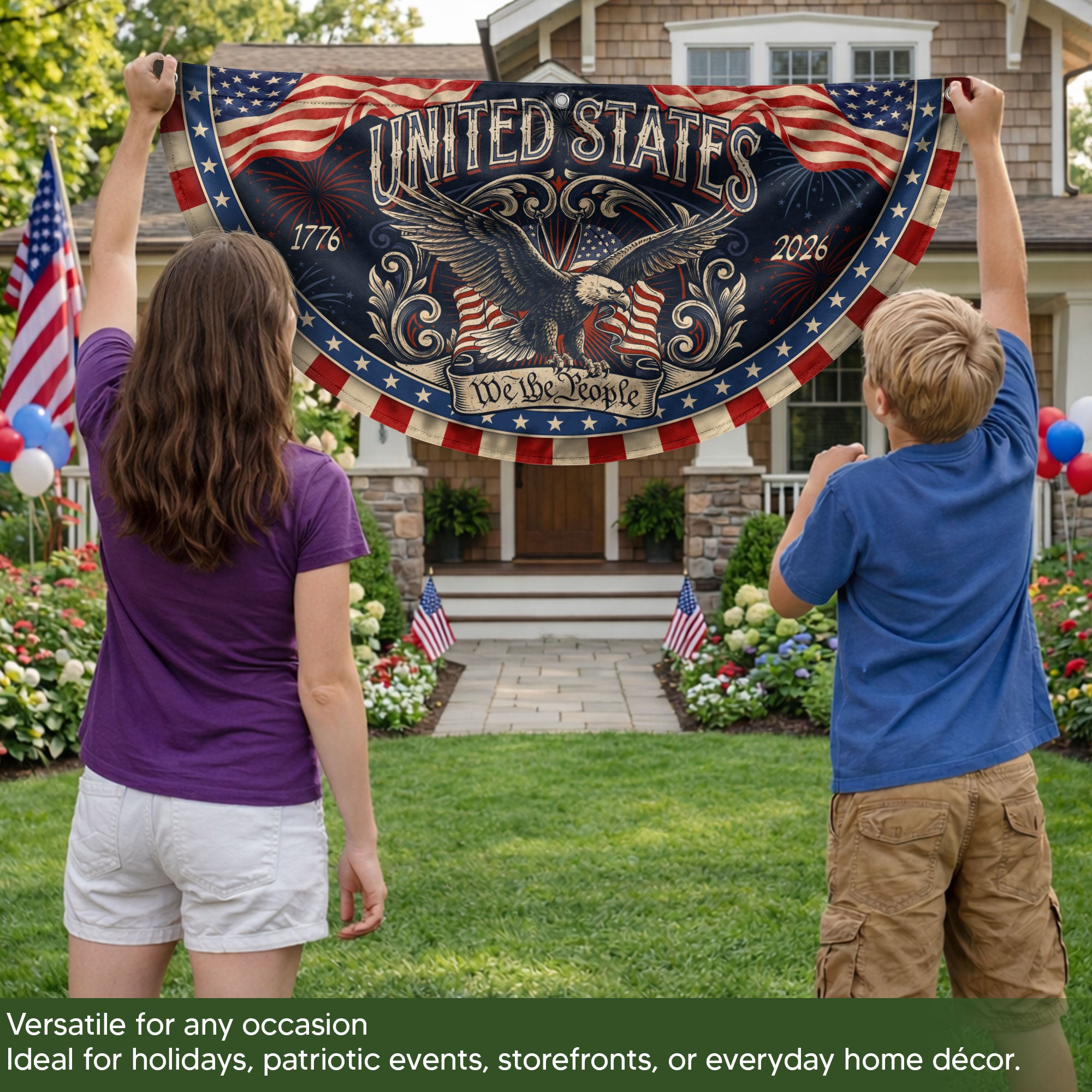 Patriotic Fence Flag 250 Years of Freedom 1776-2026 Decor - We The People Outdoor Banner