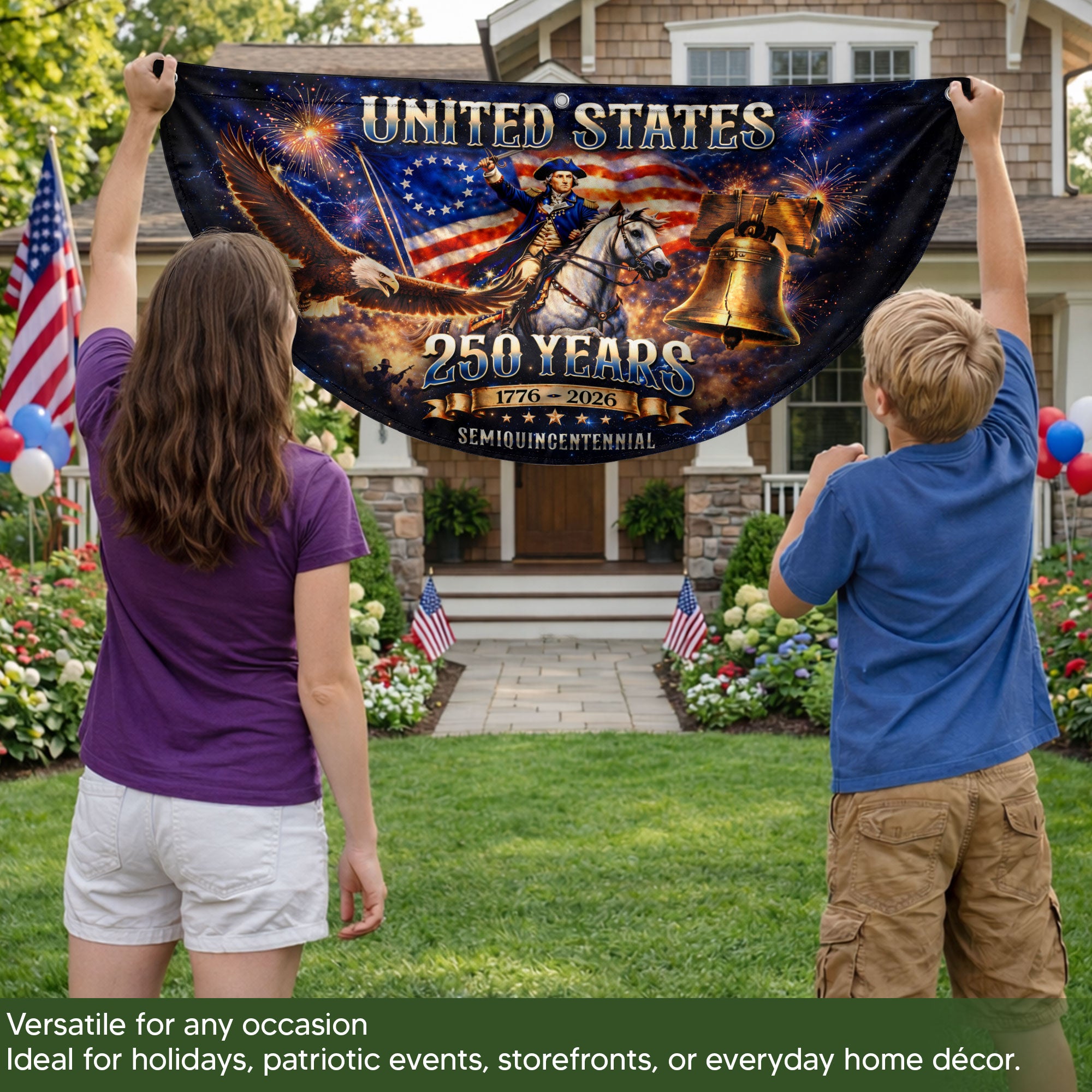 USA 250 Years Fence Flag 1776-2026 George Washington Eagle Patriotic