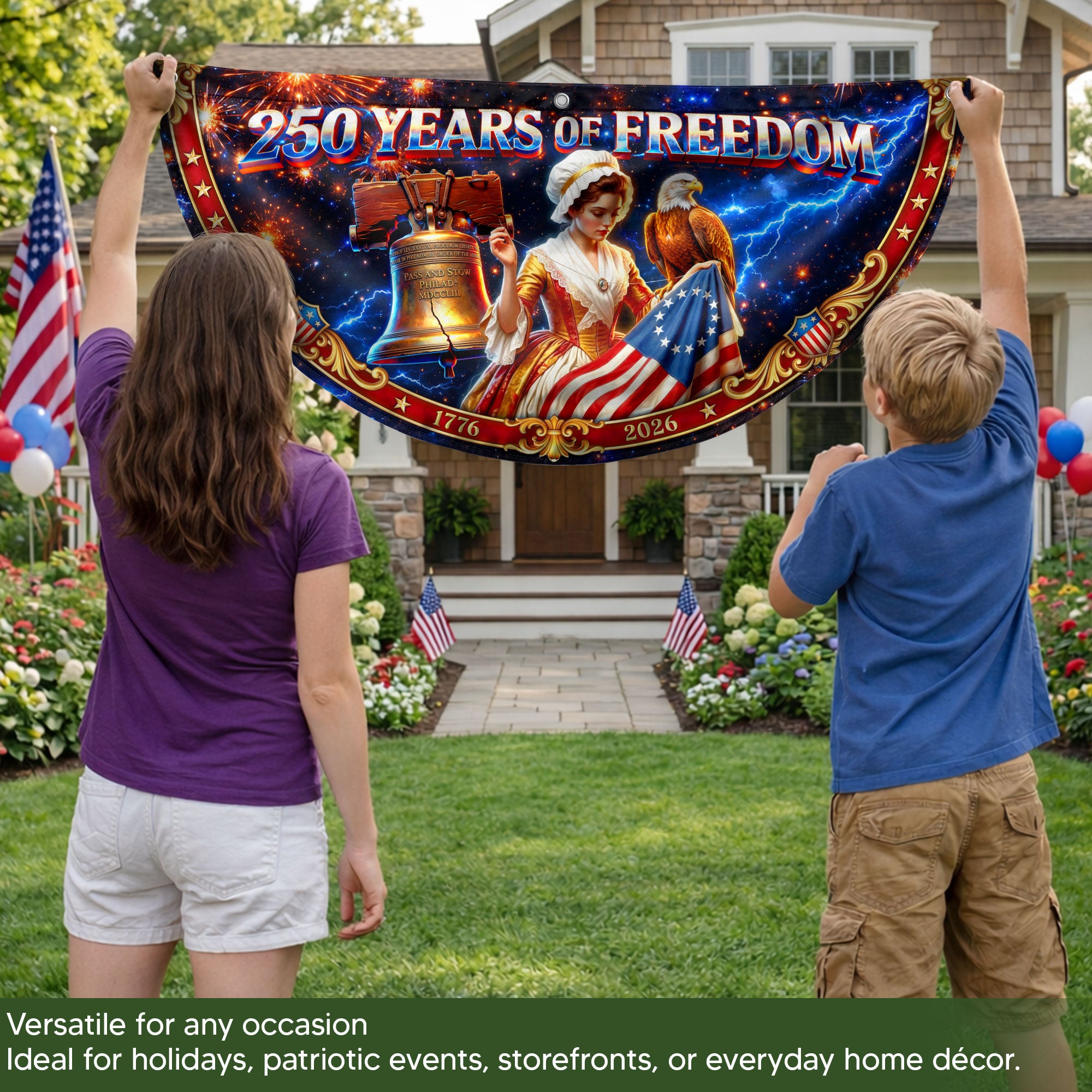 250 Years United States Fence Flag 1776-2026 Patriotic Lady Liberty