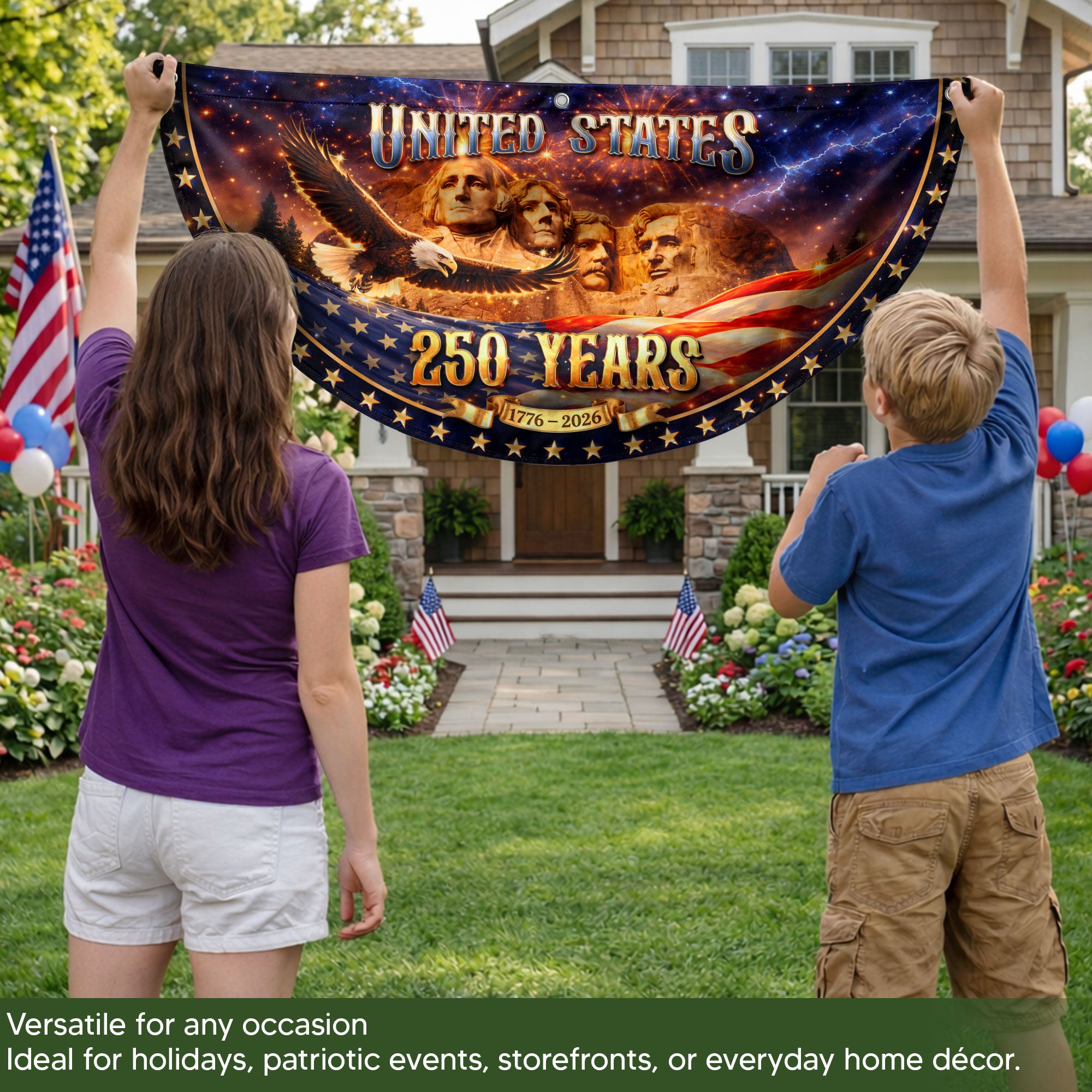 Mount Rushmore 250 Years United States Fence Flag 1776-2026 Patriotic Outdoor Banner