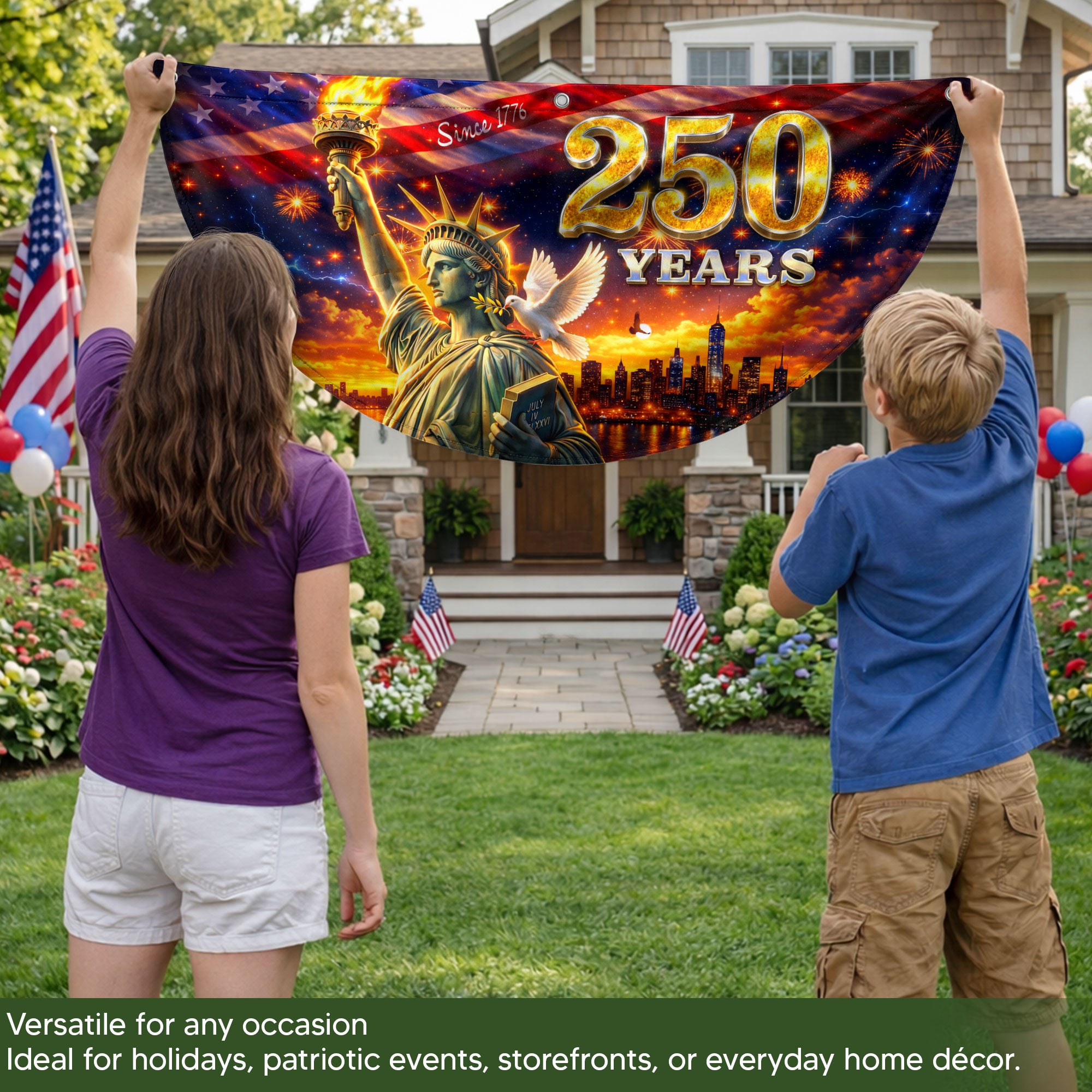 Statue of Liberty 250 Years United States Fence Flag 1776-2026 Patriotic Outdoor Banner