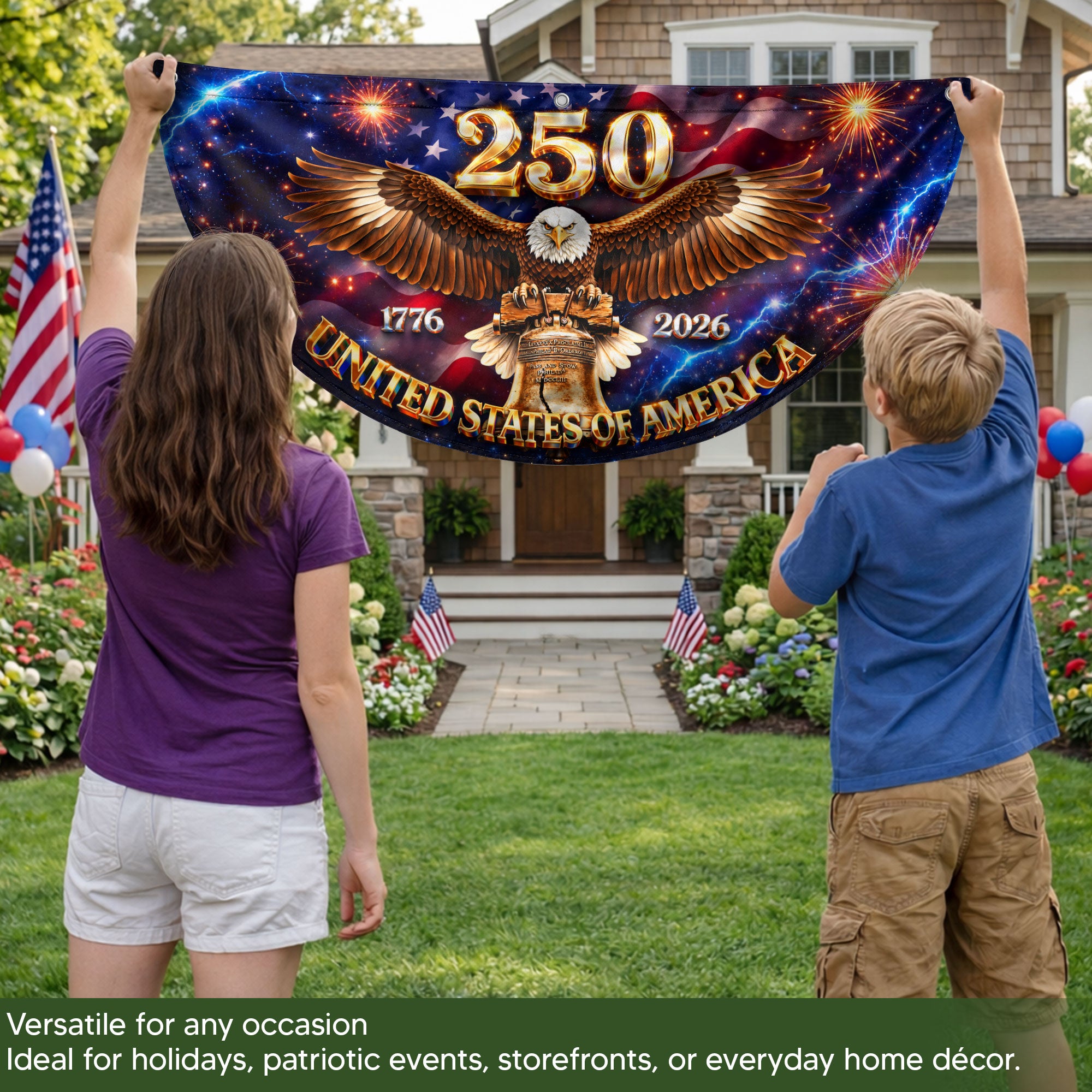 250 Years United States Fence Flag 1776-2026 Patriotic Liberty Eagle Bell