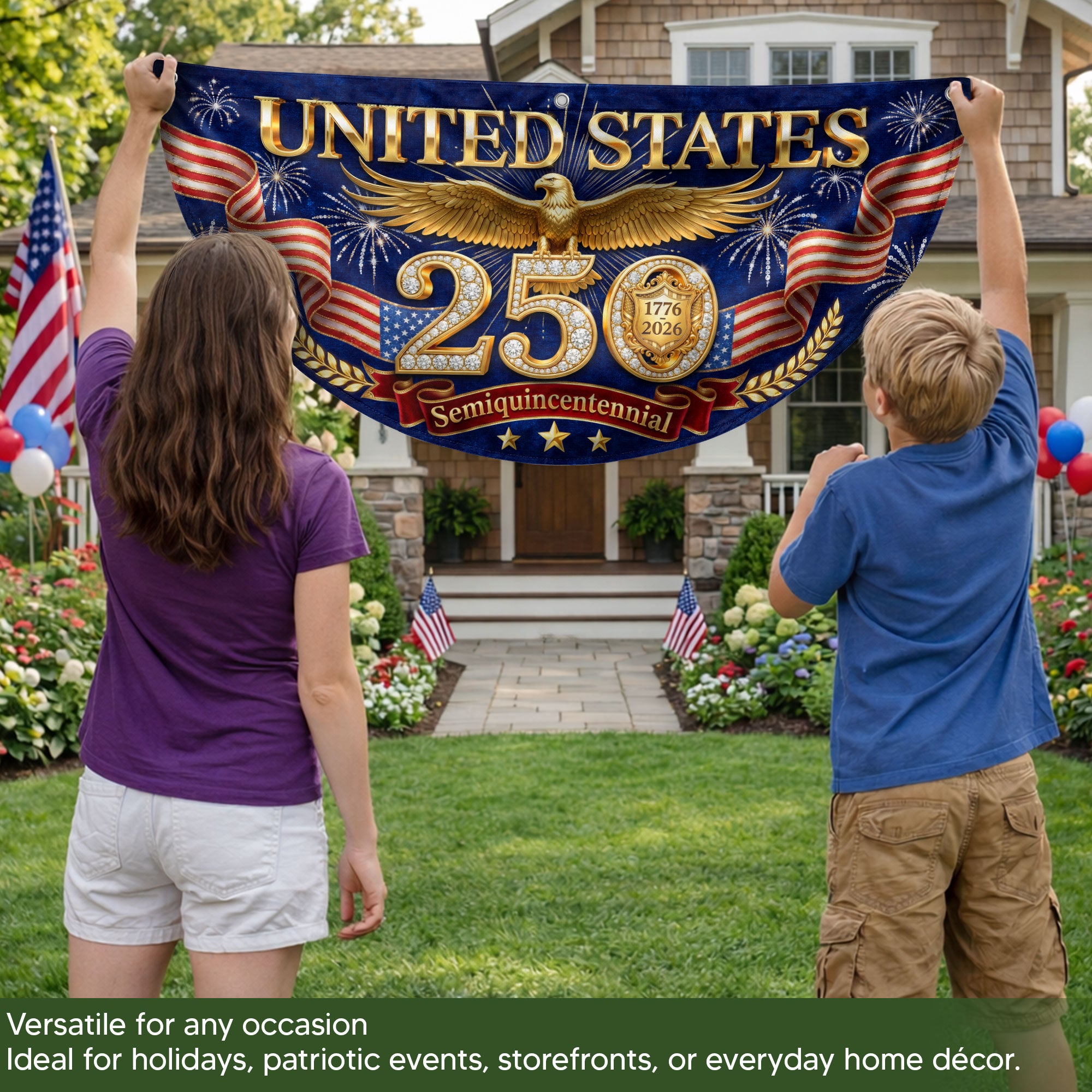 USA 250 Years Fence Flag 1776-2026 Patriotic Golden Eagle Outdoor Garden Decoration