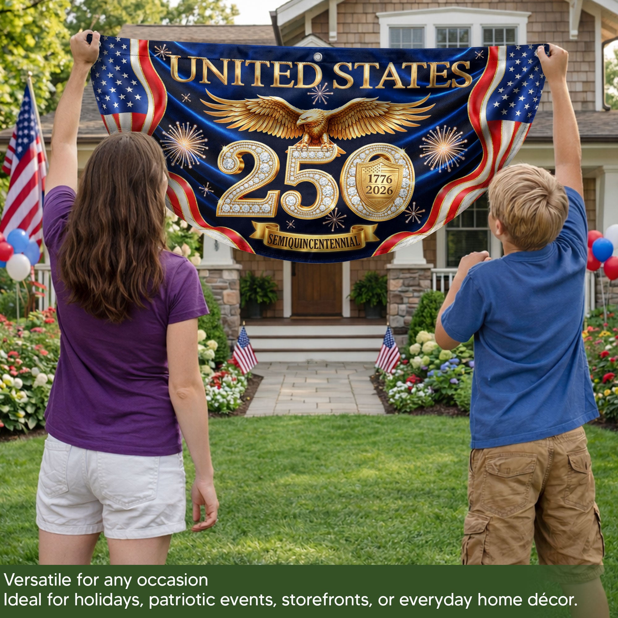 United States 250 Years Fence Flag 1776-2026 Patriotic Eagle Anniversary