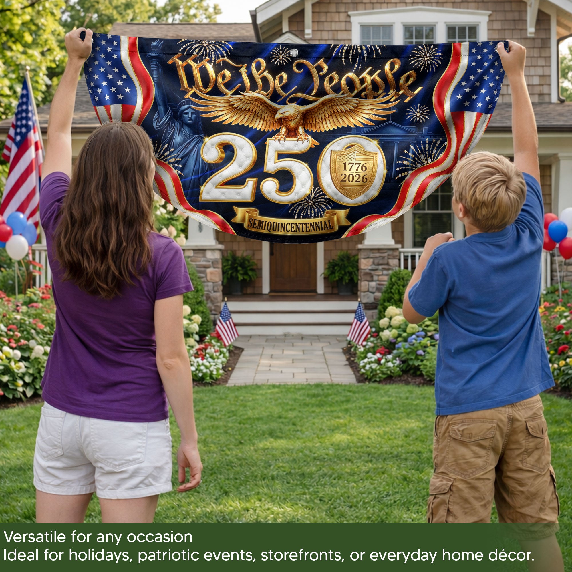 USA 1776-2026 Fence Banner 250 Years United States Anniversary Patriotic Eagle Outdoor Decor