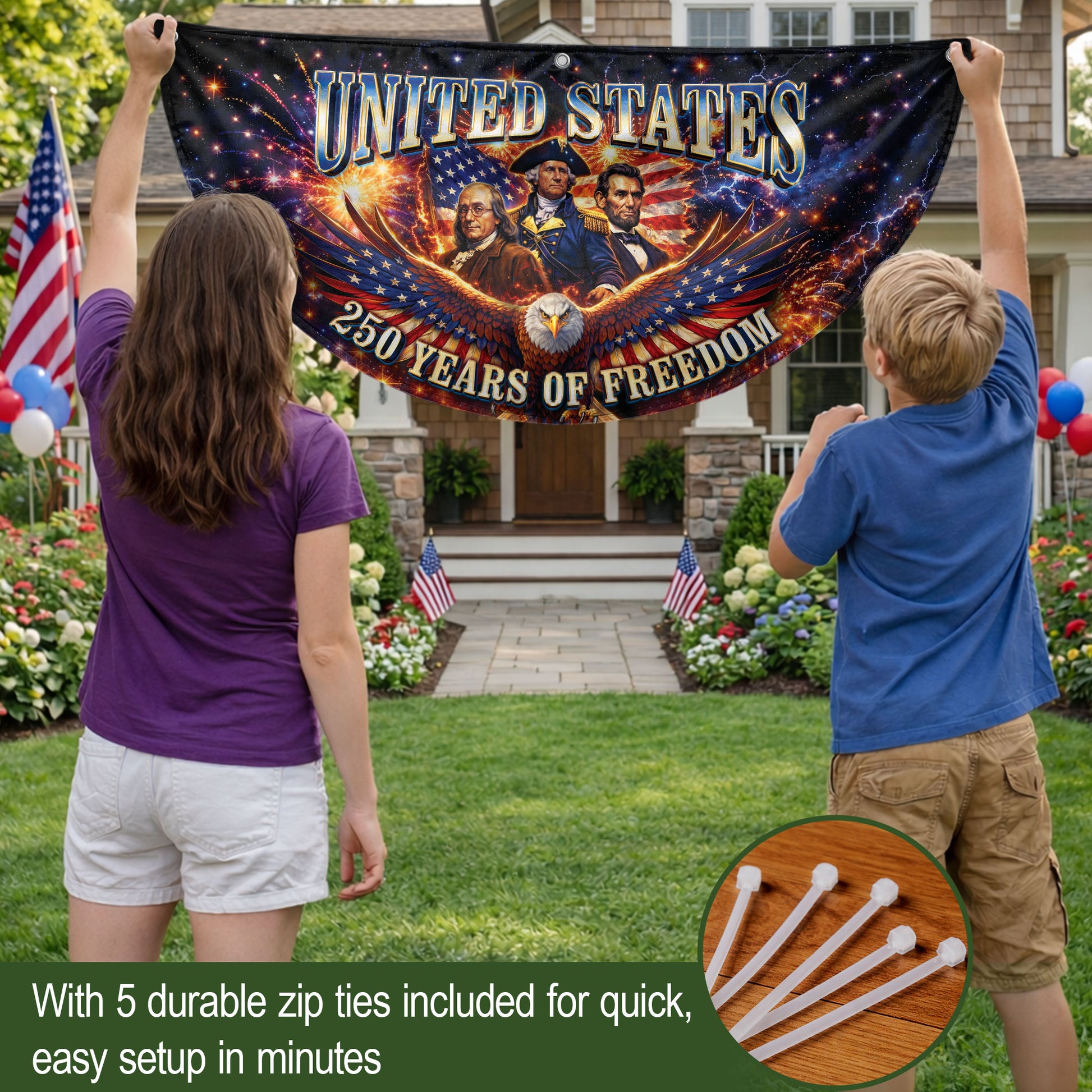 America 250 Years of Freedom Fence - Patriotic Eagle & Founding Fathers for 2026 - Rust Field Wear