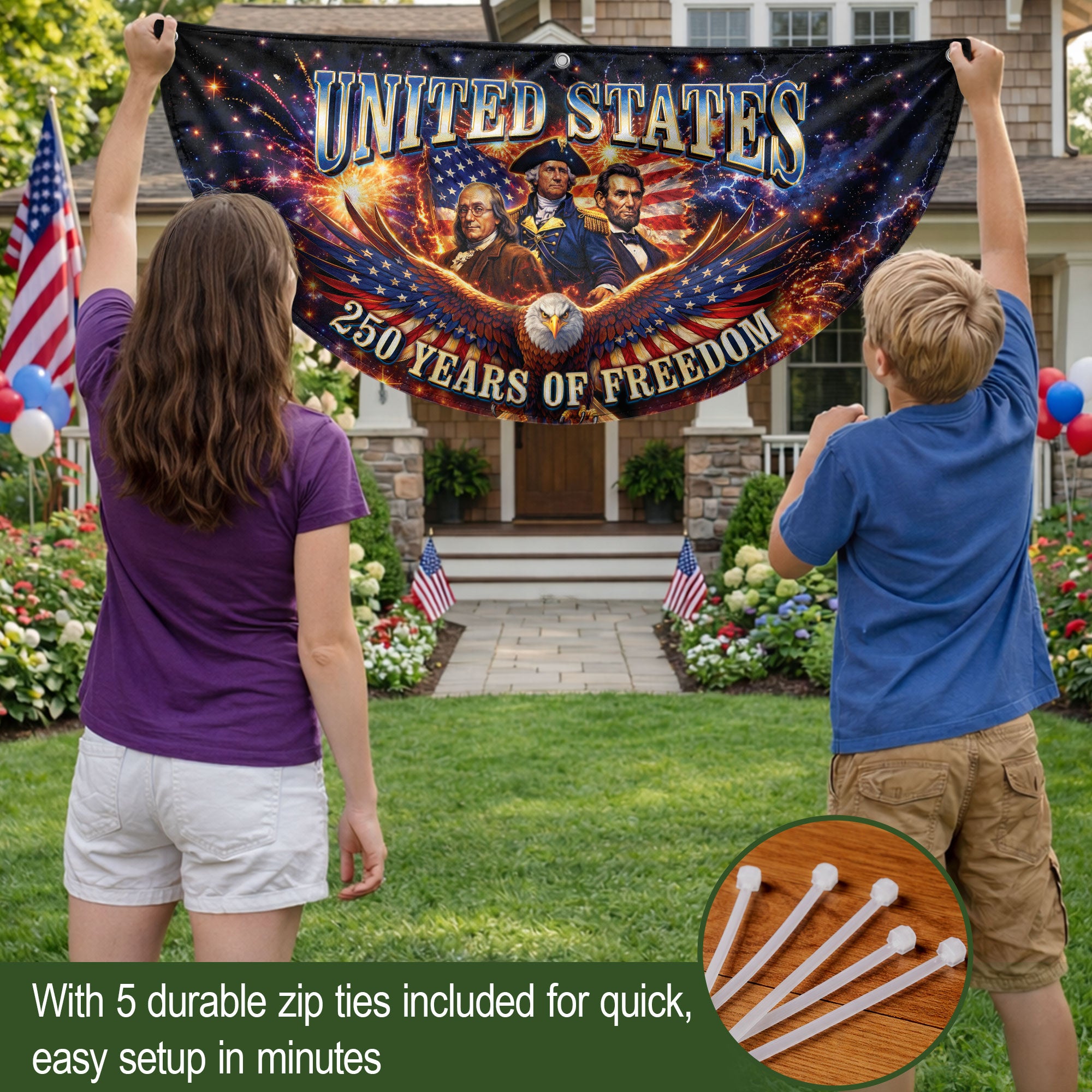 America 250 Years of Freedom Fence - Patriotic Eagle & Founding Fathers for 2026 - Rust Field Wear