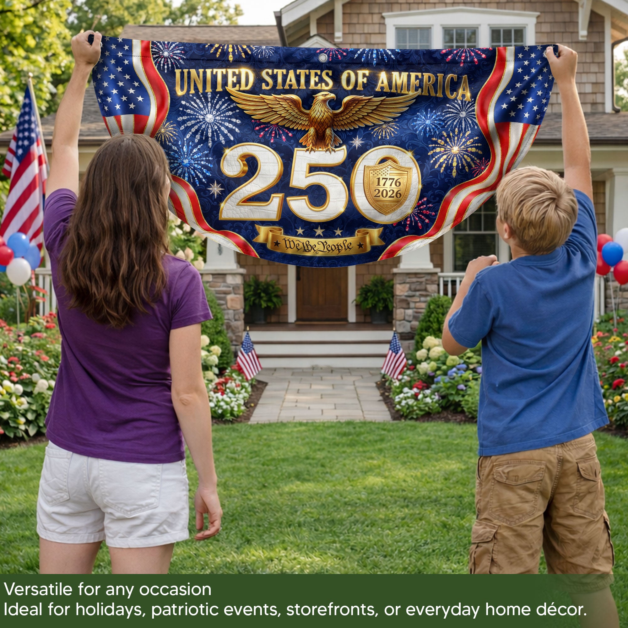 250 Years United States Fence Flag 1776-2026 Patriotic Heritage Banner