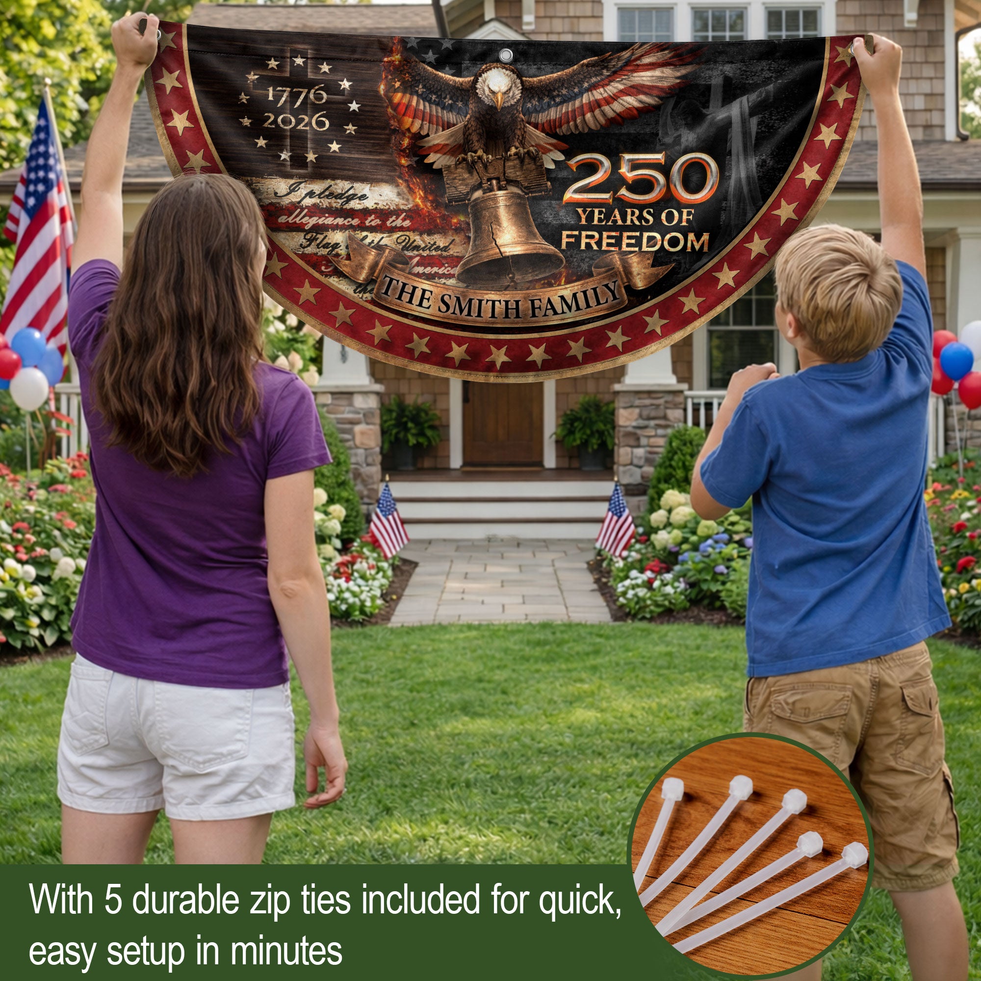250 Anniversary USA Flag Fence Flag Custom Family Name Christian 250 Years Freedom Flag Design