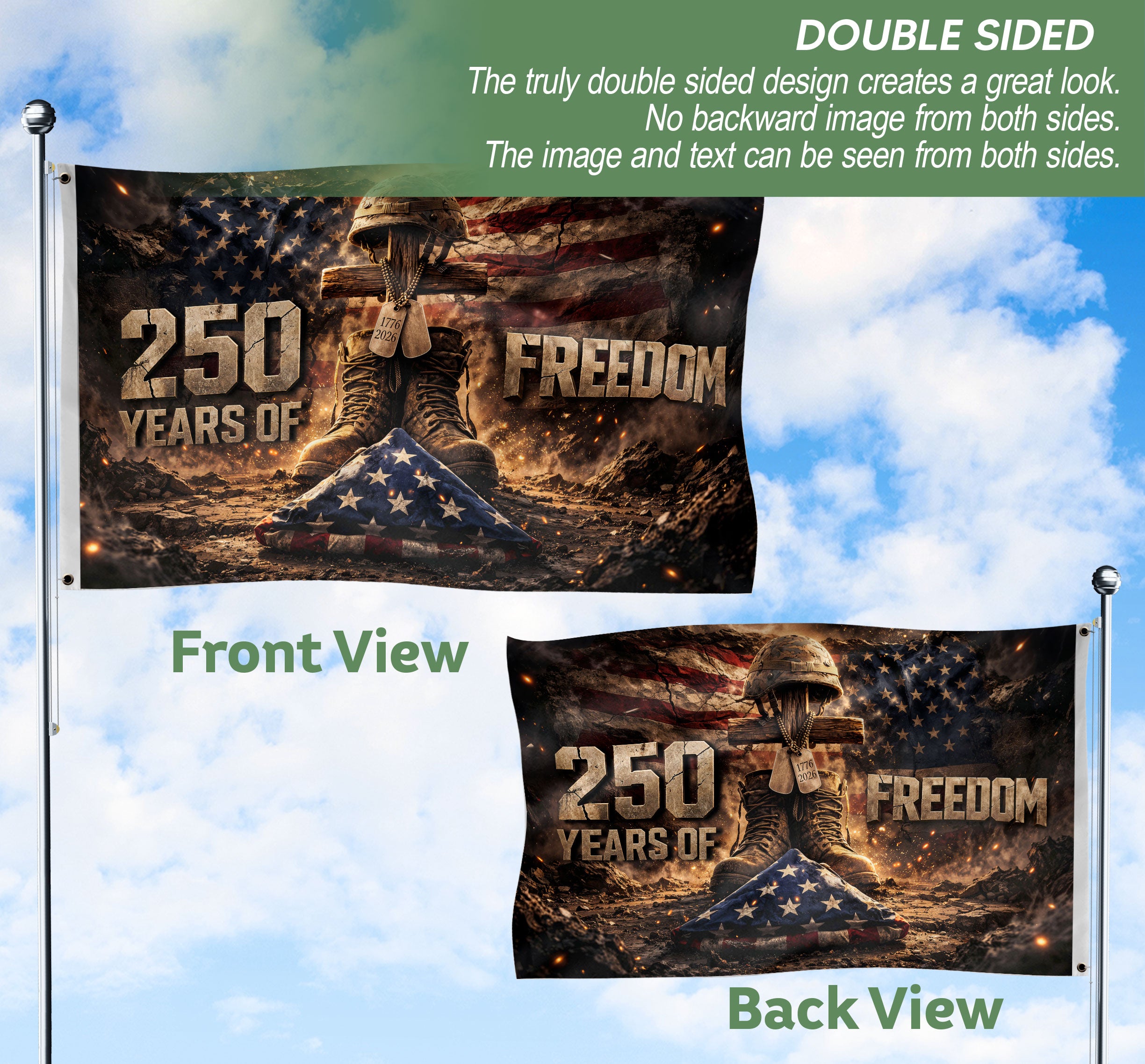 1776–2026 Christian Cross USA 250 Year Anniversary House Flag, 250 Years Freedom 1776–2026