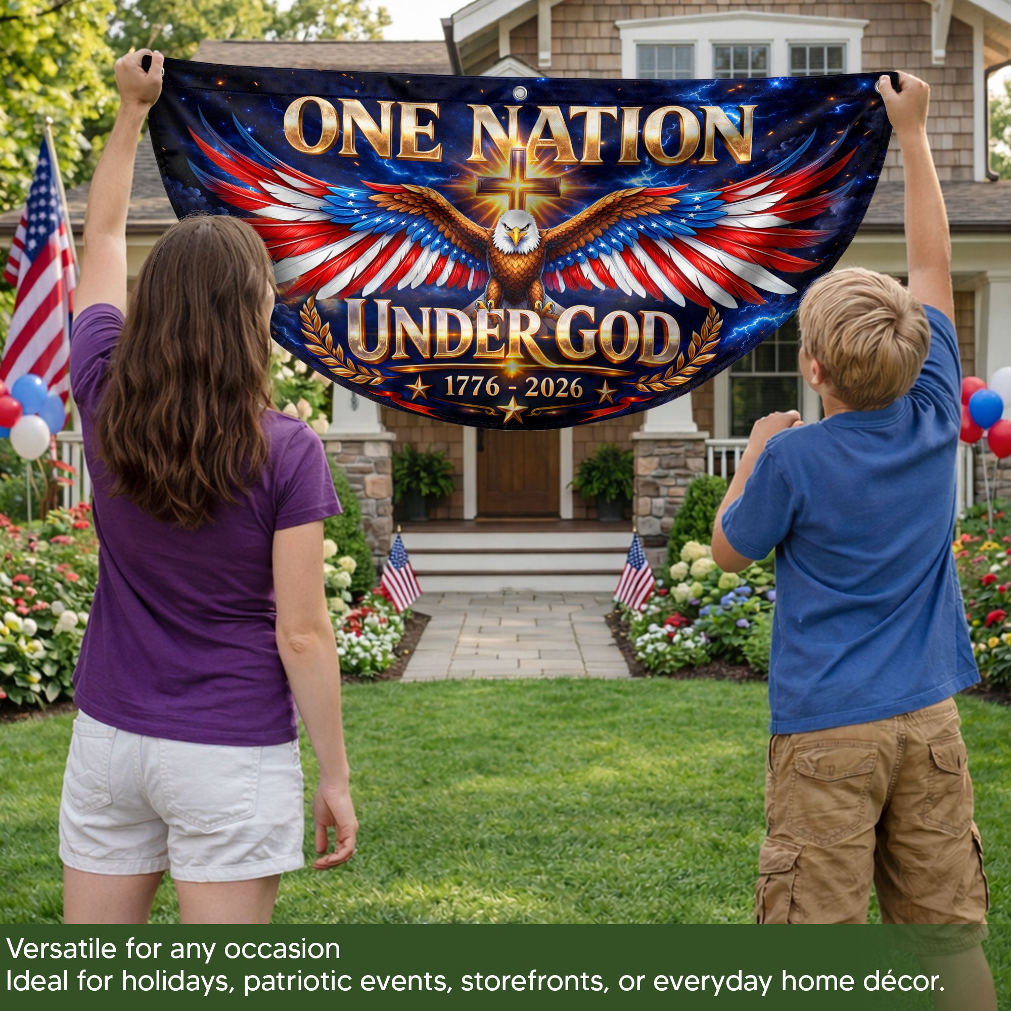 250 Years United States Fence Flag One Nation Under God 1776-2026 Patriotic Eagle Banner
