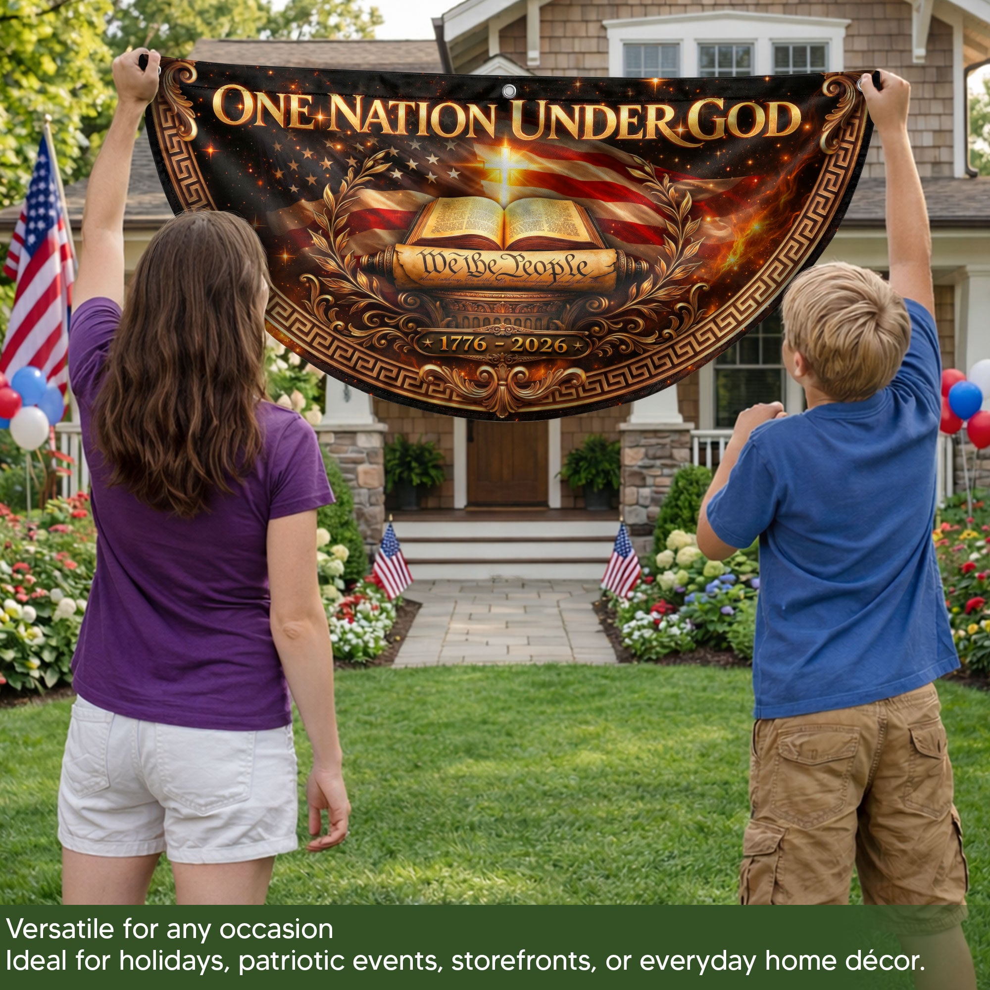 United States 250 Years Fence Flag One Nation Under God 1776-2026 Patriotic Bible Decor