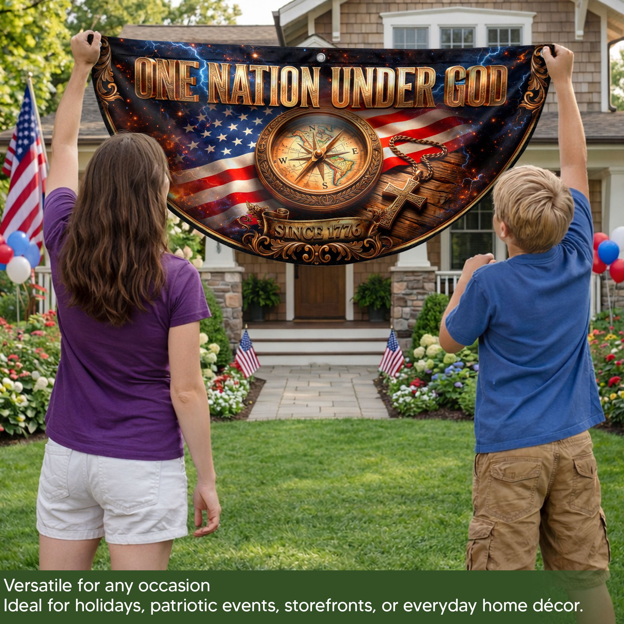 250 Years United States Fence Flag 1776-2026 Patriotic Compass Cross Outdoor Decoration