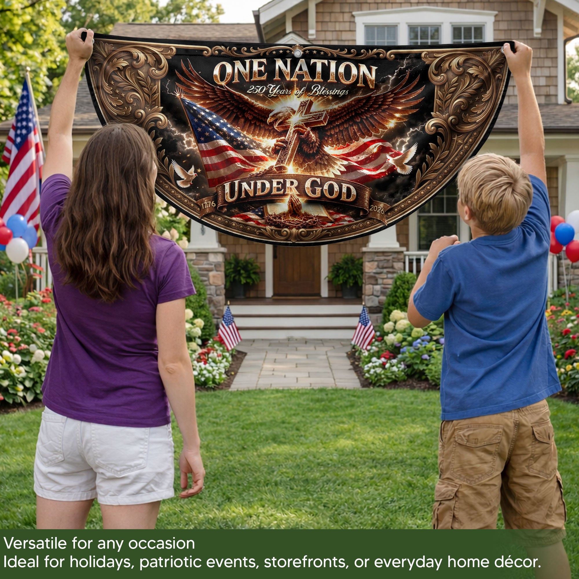 250 Years United States Fence Flag 1776-2026 Patriotic Eagle Liberty Outdoor Banner
