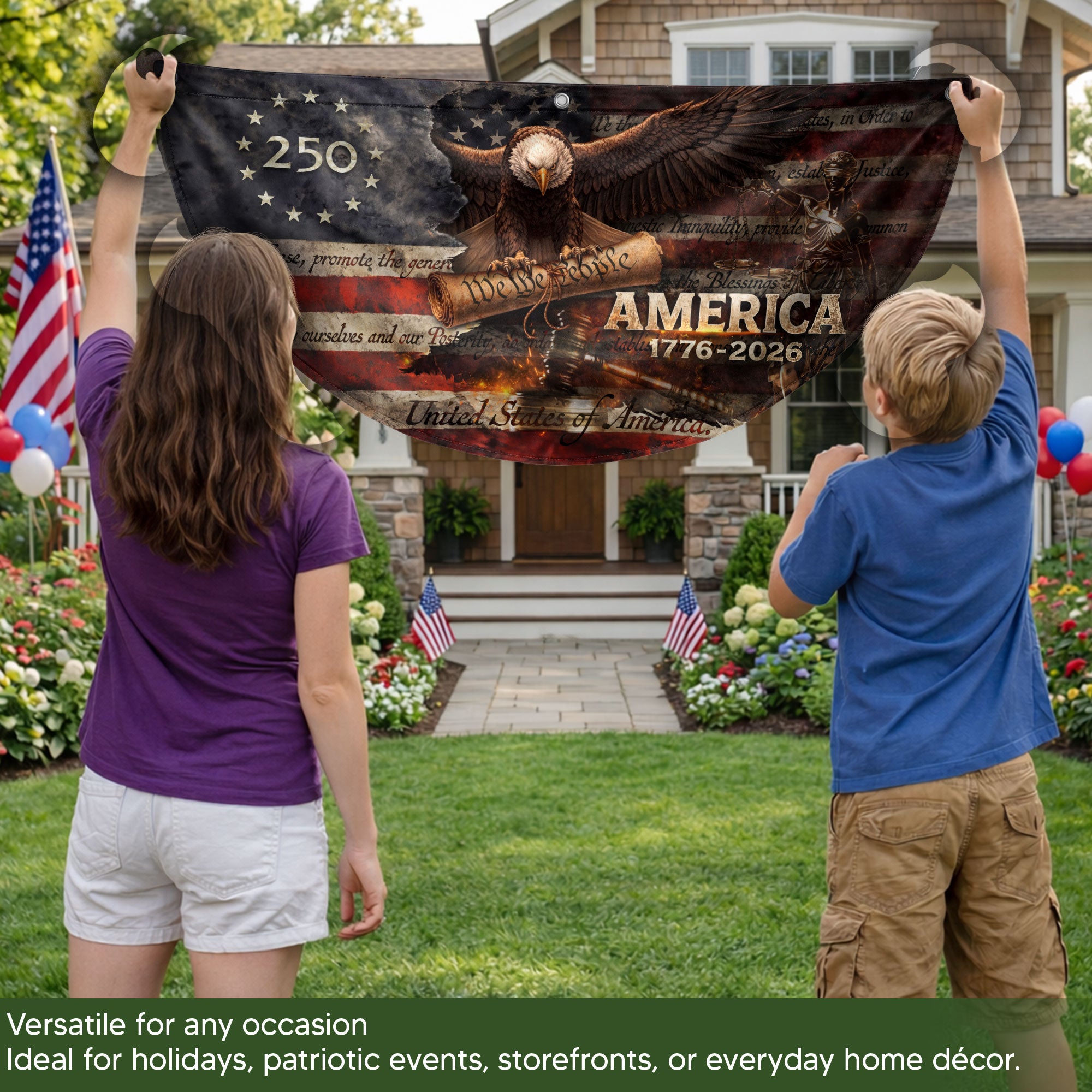 America 1776 to 2026 Fence Flag Patriotic Eagle We The People 250 Year Outdoor Decor