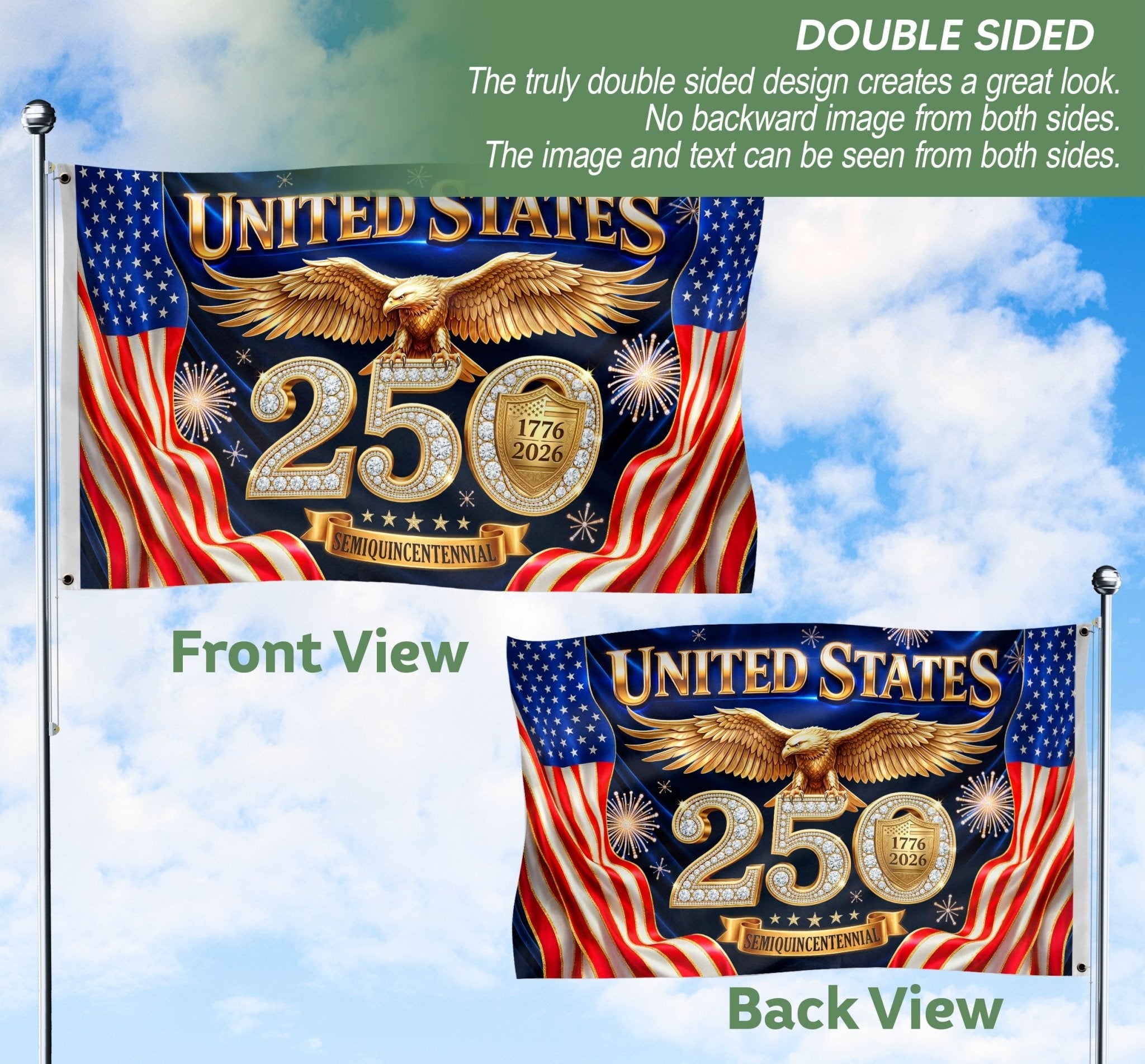 USA 250th Anniversary House Flag 1776–2026 Patriotic Eagle Outdoor Decor Banner - Rust Field Wear