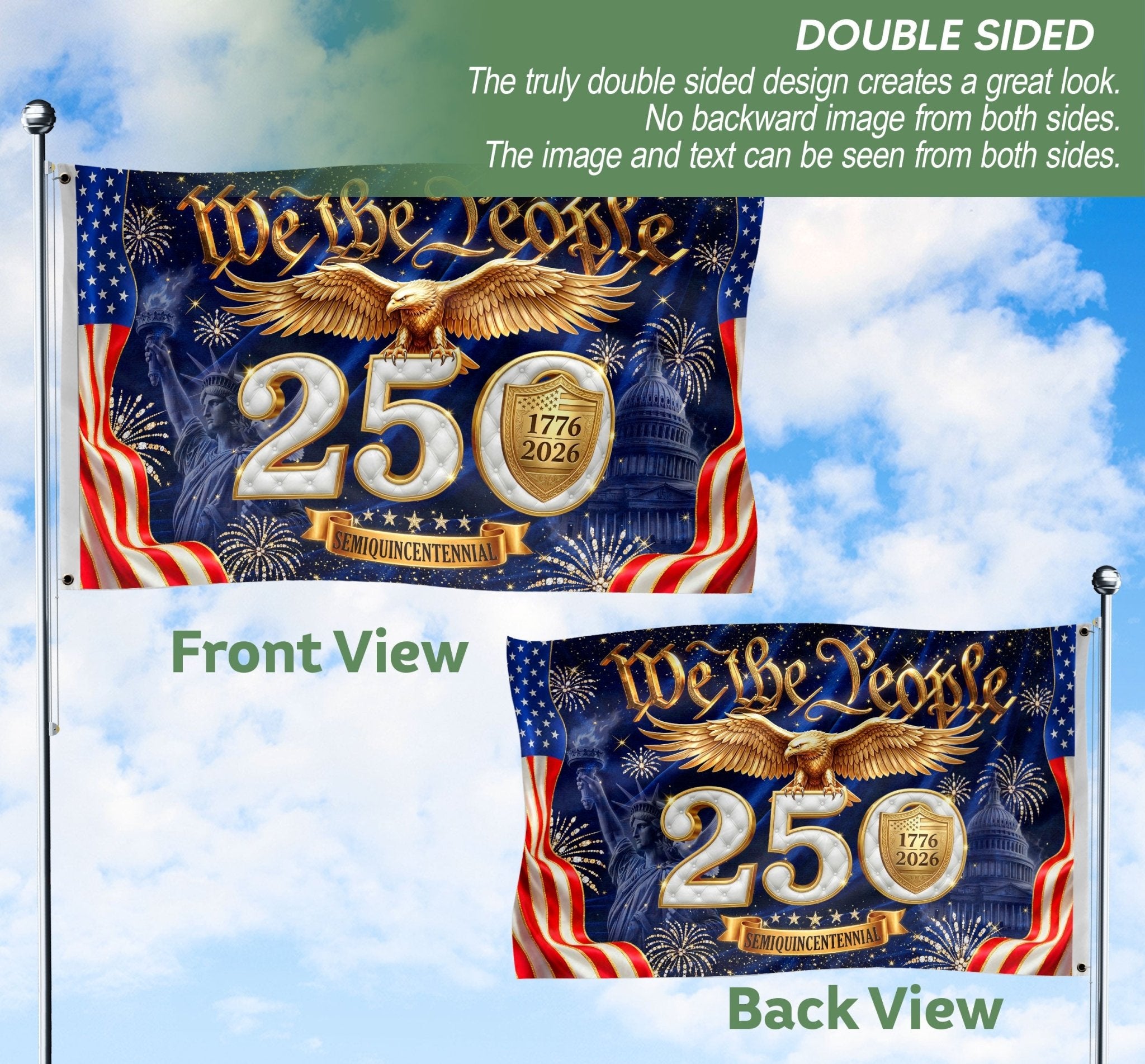 We The People Gold Eagle Liberty Patriotic American Flag US 1776 2026 Celebration 3x5ft - Rust Field Wear