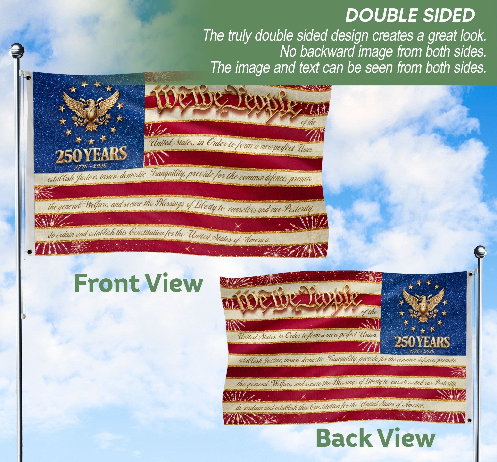 250 Years United States Flag - We The People Patriotic Home Banner 1776-2026 - Rust Field Wear