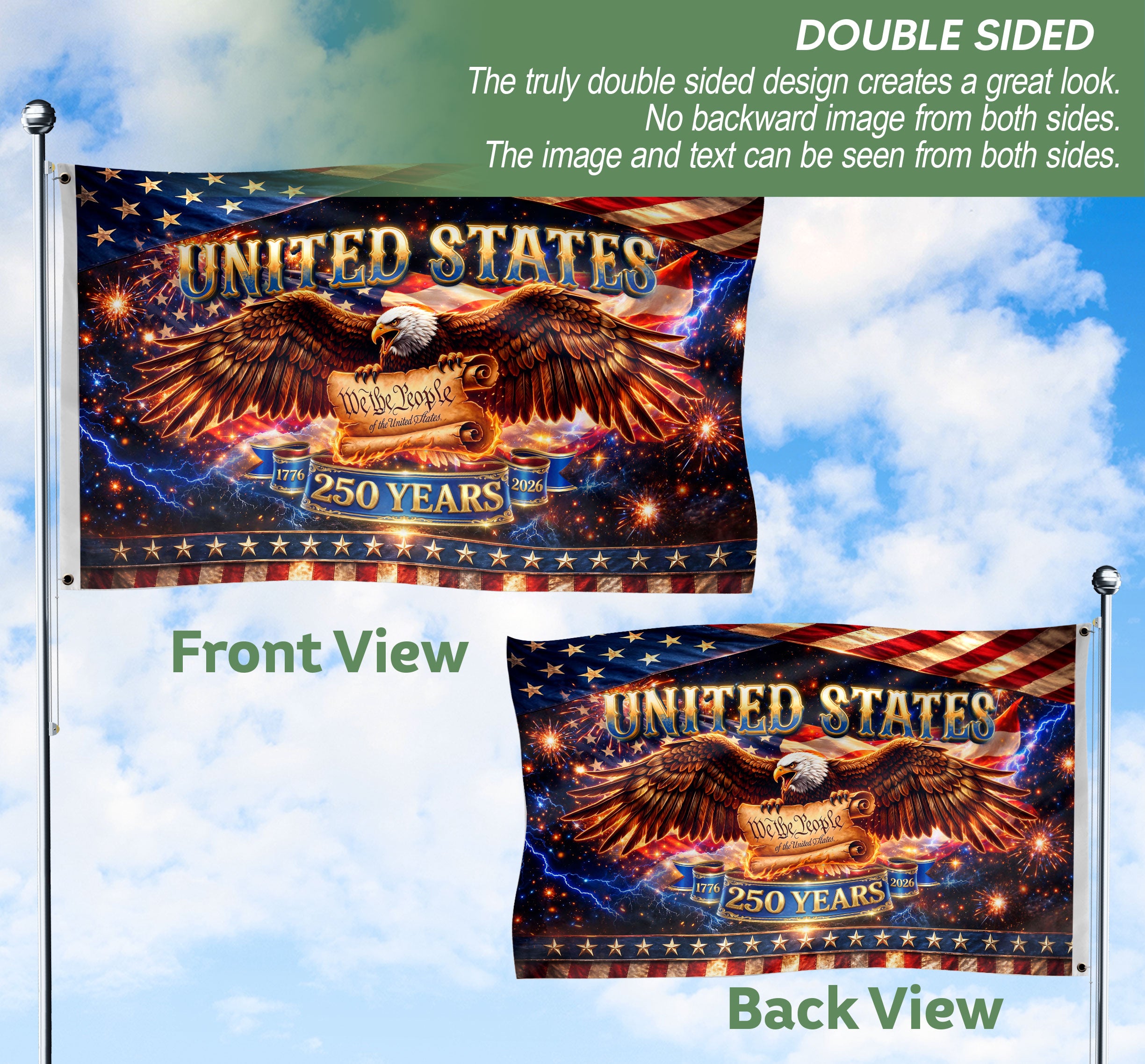 United States 250 Years Flag - Majestic Bald Eagle & We The People Patriotic House Decor