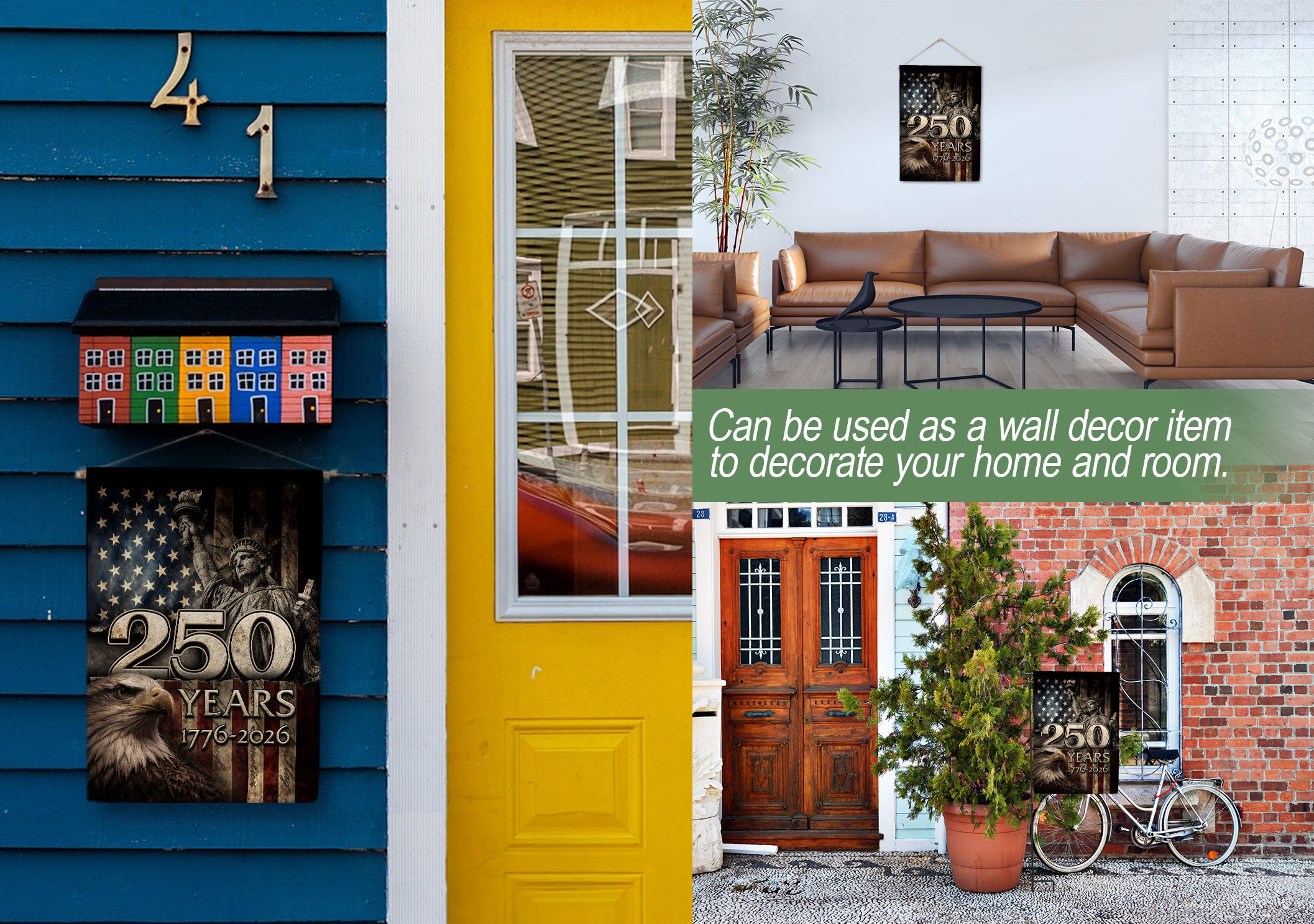 1776-2026 Anniversary House Flag 250 Years of Liberty Statue & Bald Eagle Banner