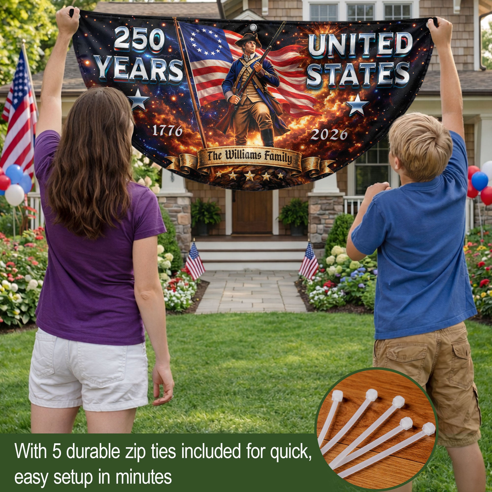 Custom Family Name 1776-2026 United States Patriot Soldier Bunting Banner Fence Flag