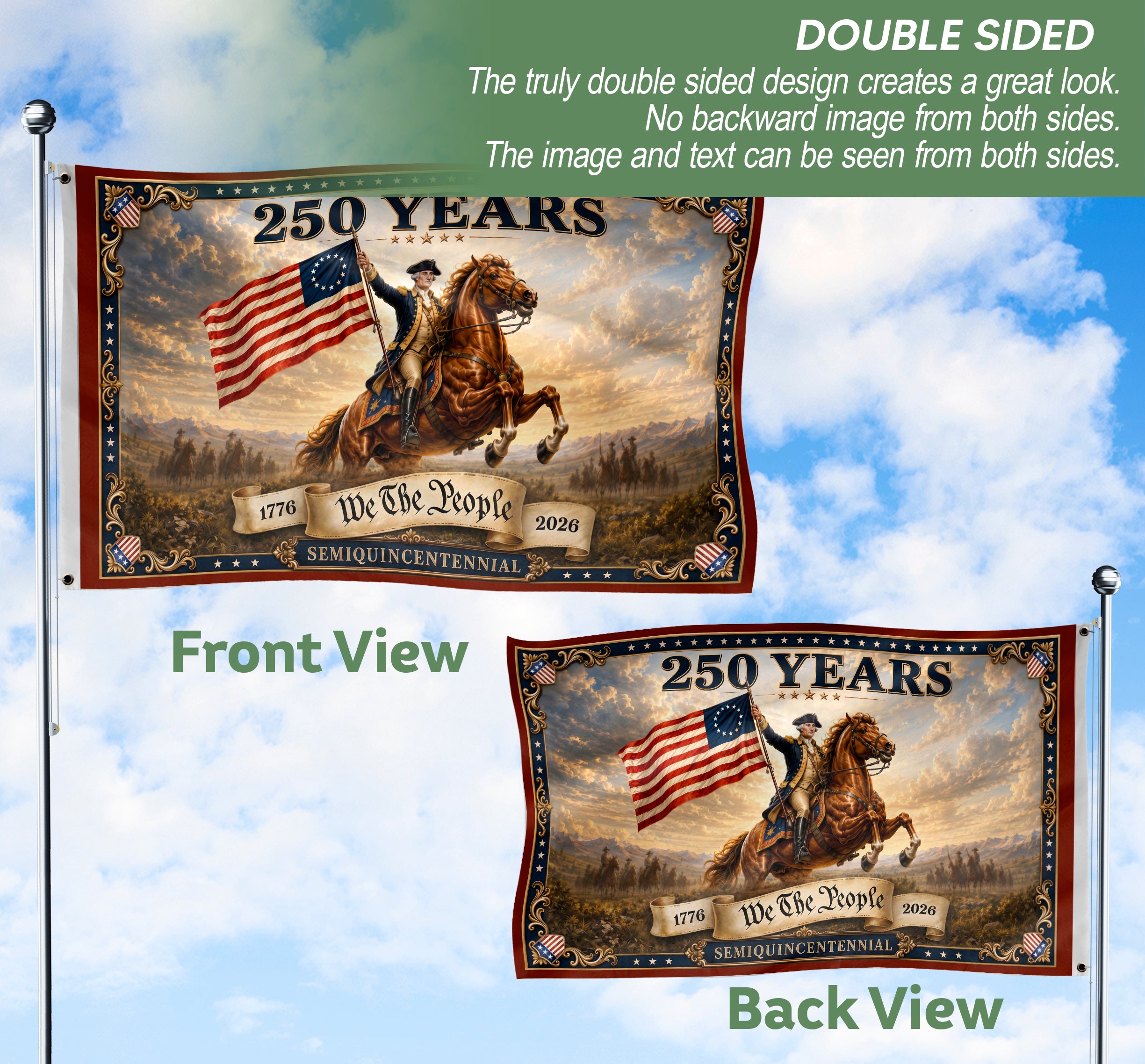 1776-2026 Anniversary Flag George Washington We The People 250 Years Patriotic Banner