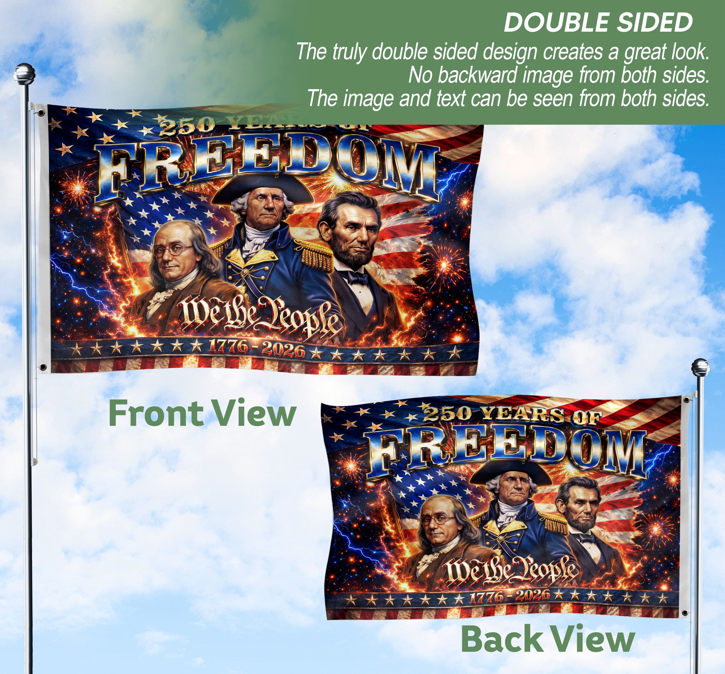 250 Years of Freedom Flag 1776-2026 Patriotic US Founding Fathers We The People Banner