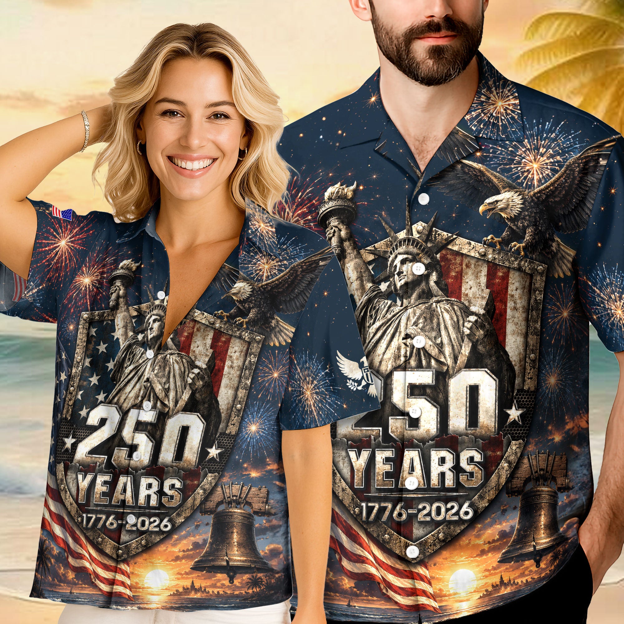 USA 250th Celebration Hawaiian Shirt – Freedom Shield Patriotic Design