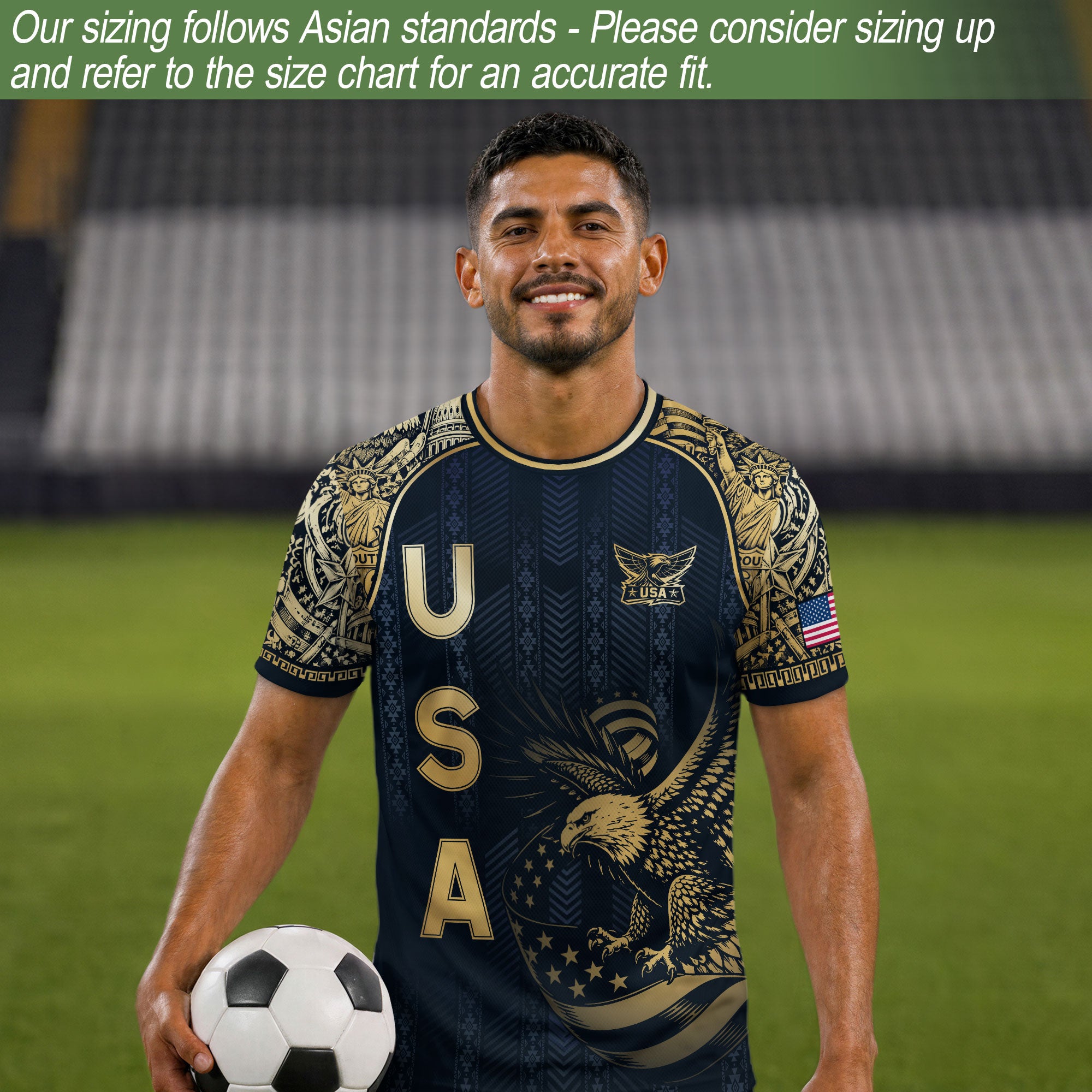 Navy USA Soccer Jersey Patriotic Eagle Statue of Liberty Football Shirt Men Women
