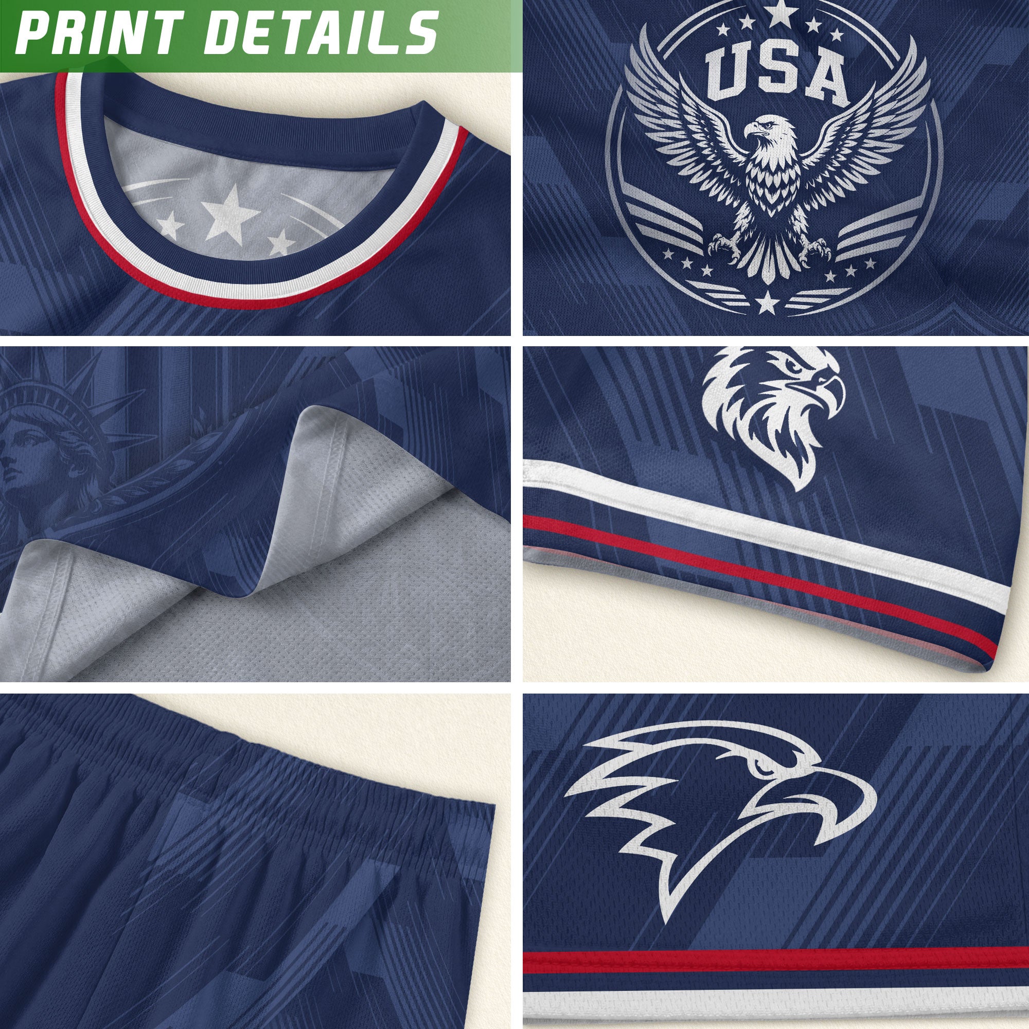 USA Soccer Jersey Kids Set Navy Patriotic Youth Football Shirt Shorts Outfit Kit