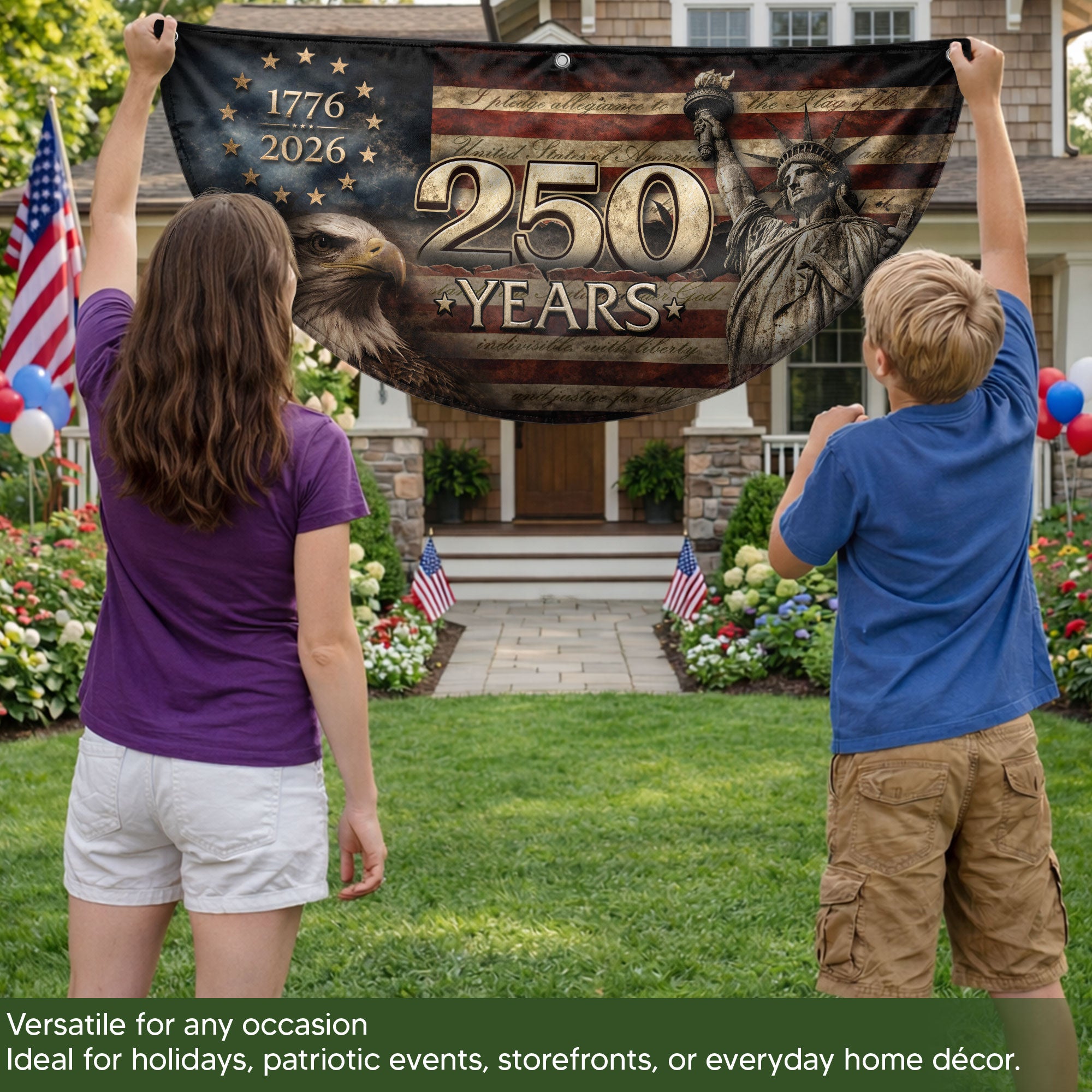 Fence Flag 250 Years Patriotic Banner | 1776-2026 Statue of Liberty Outdoor Decor